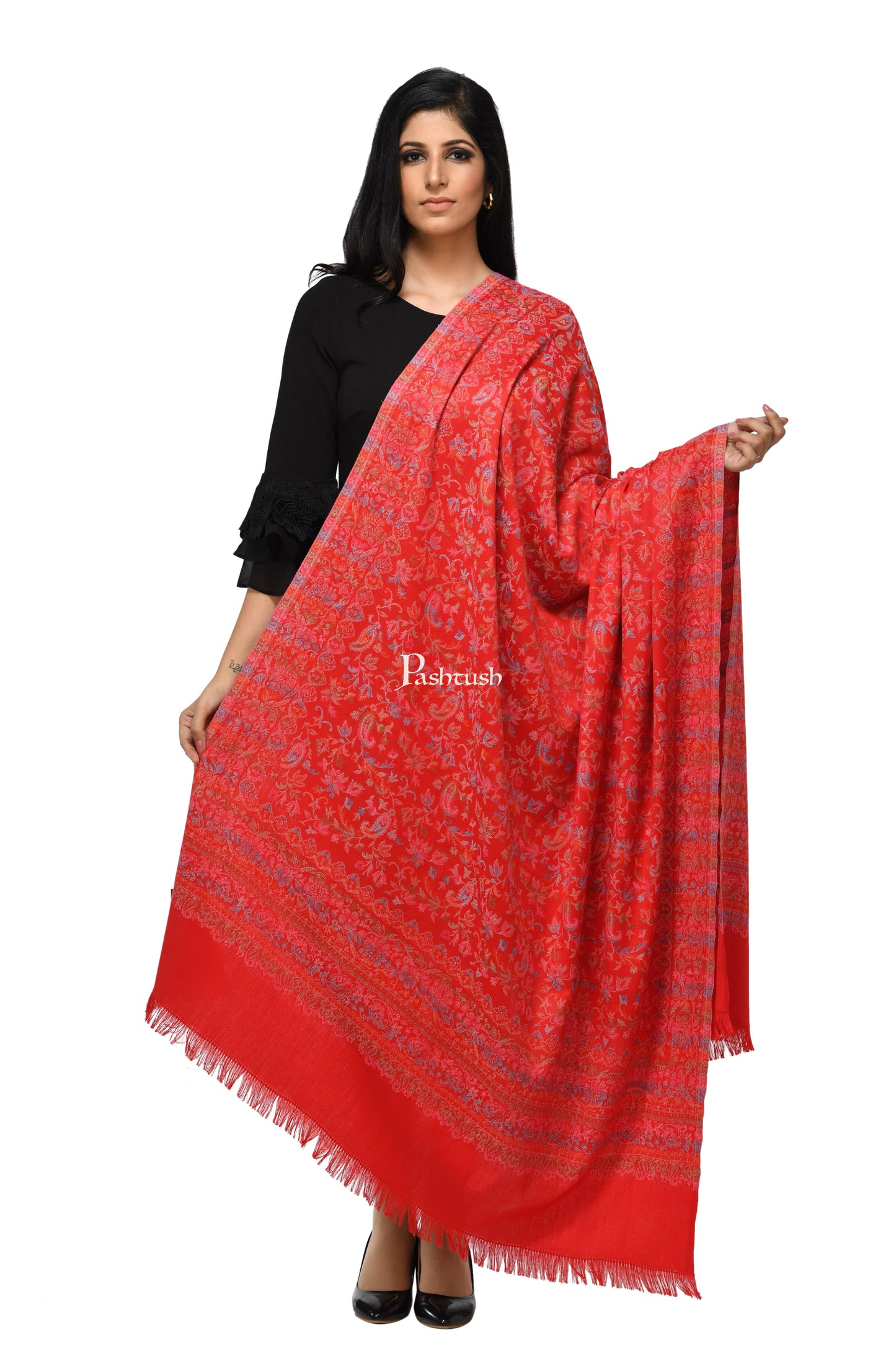 Pashwool Womens Shawls Pashwool Womens Ethnic Design Shawl, Light Weight, Soft And Warm Fuschia