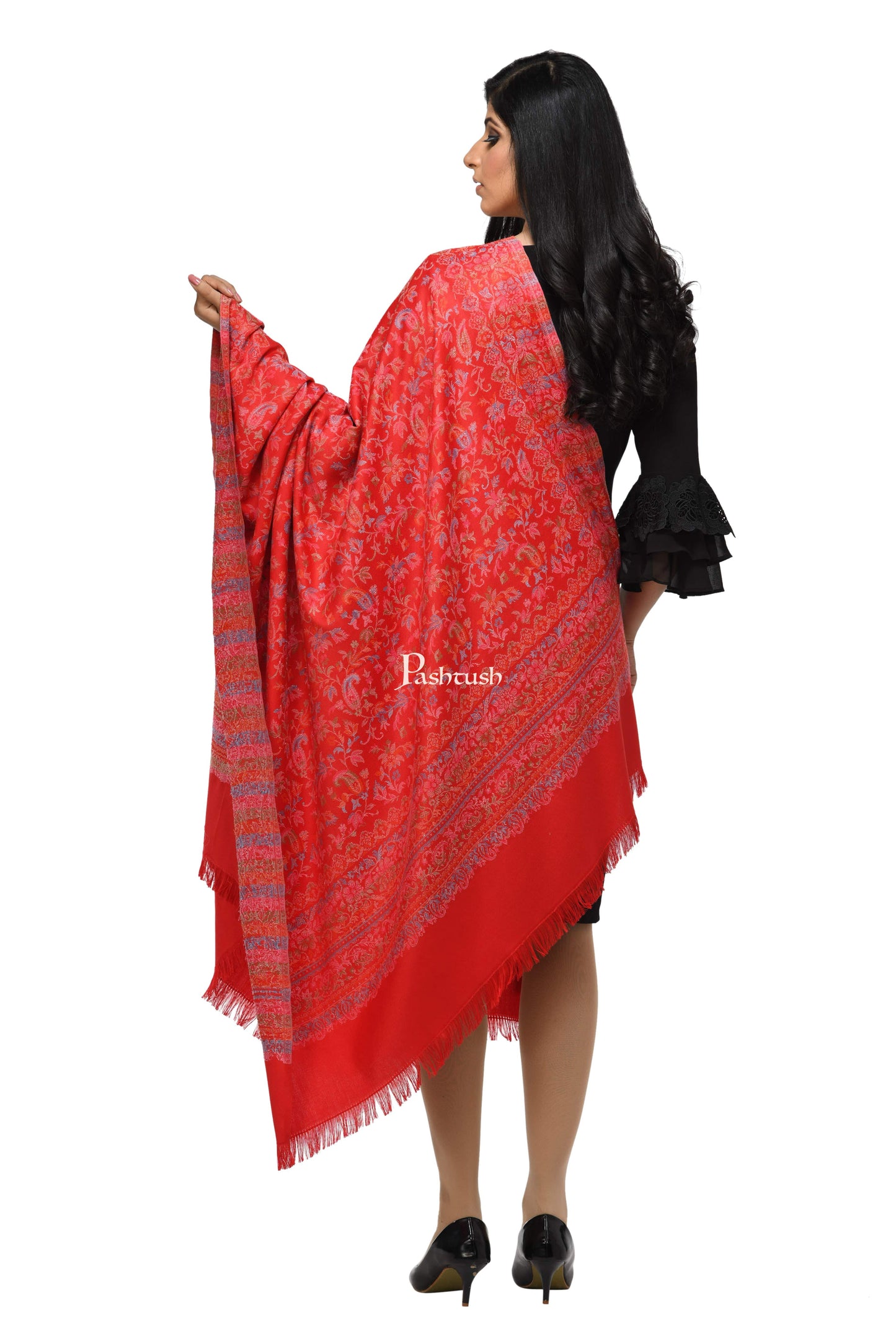 Pashwool Womens Shawls Pashwool Womens Ethnic Design Shawl, Light Weight, Soft And Warm Fuschia