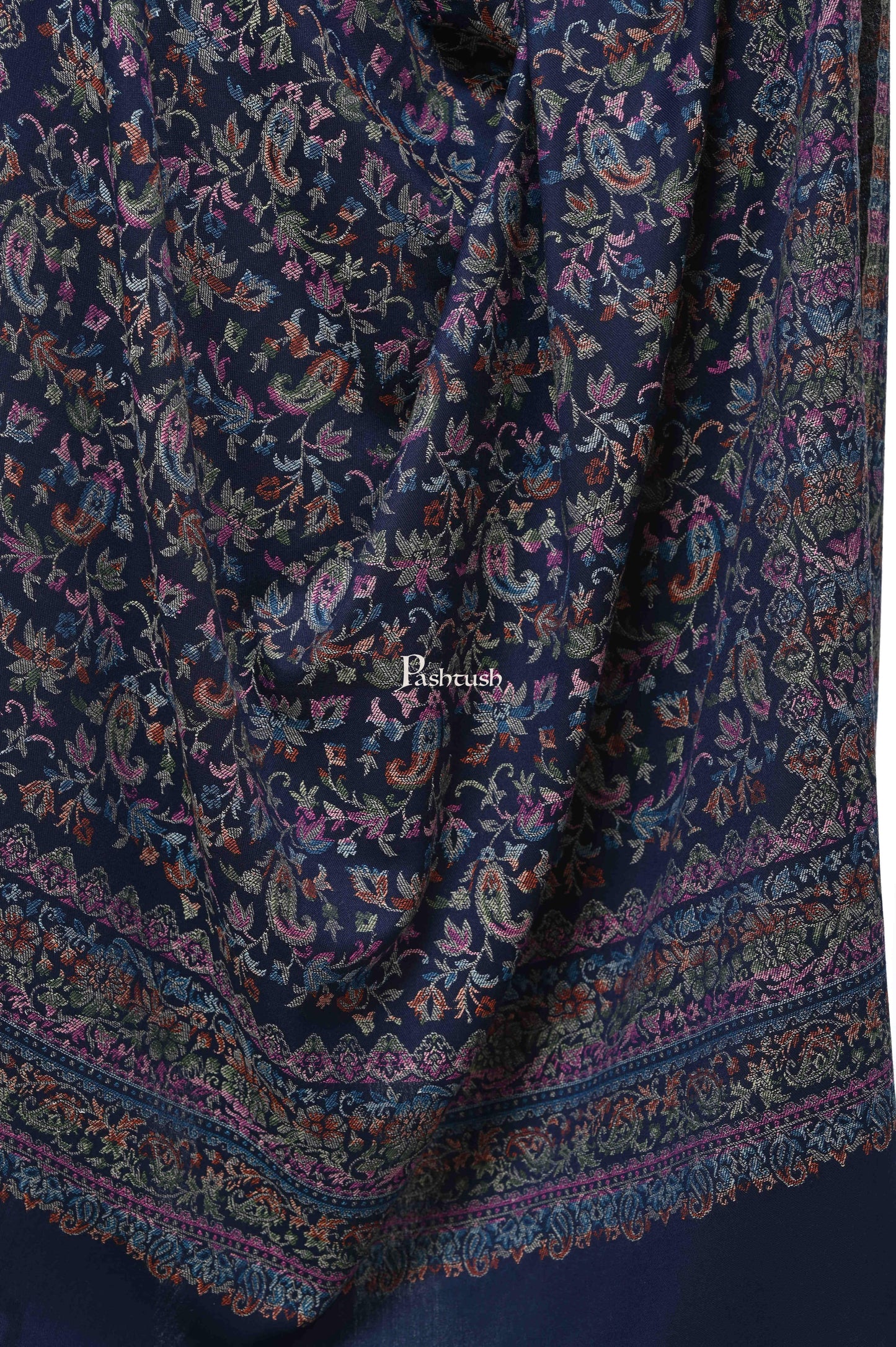 Pashwool Womens Shawls Pashwool Womens Ethnic Design Shawl, Light Weight, Soft And Warm Navy Blue