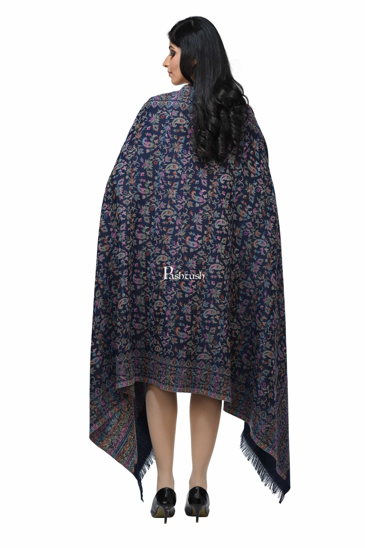 Pashwool Womens Shawls Pashwool Womens Ethnic Design Shawl, Light Weight, Soft And Warm Navy Blue