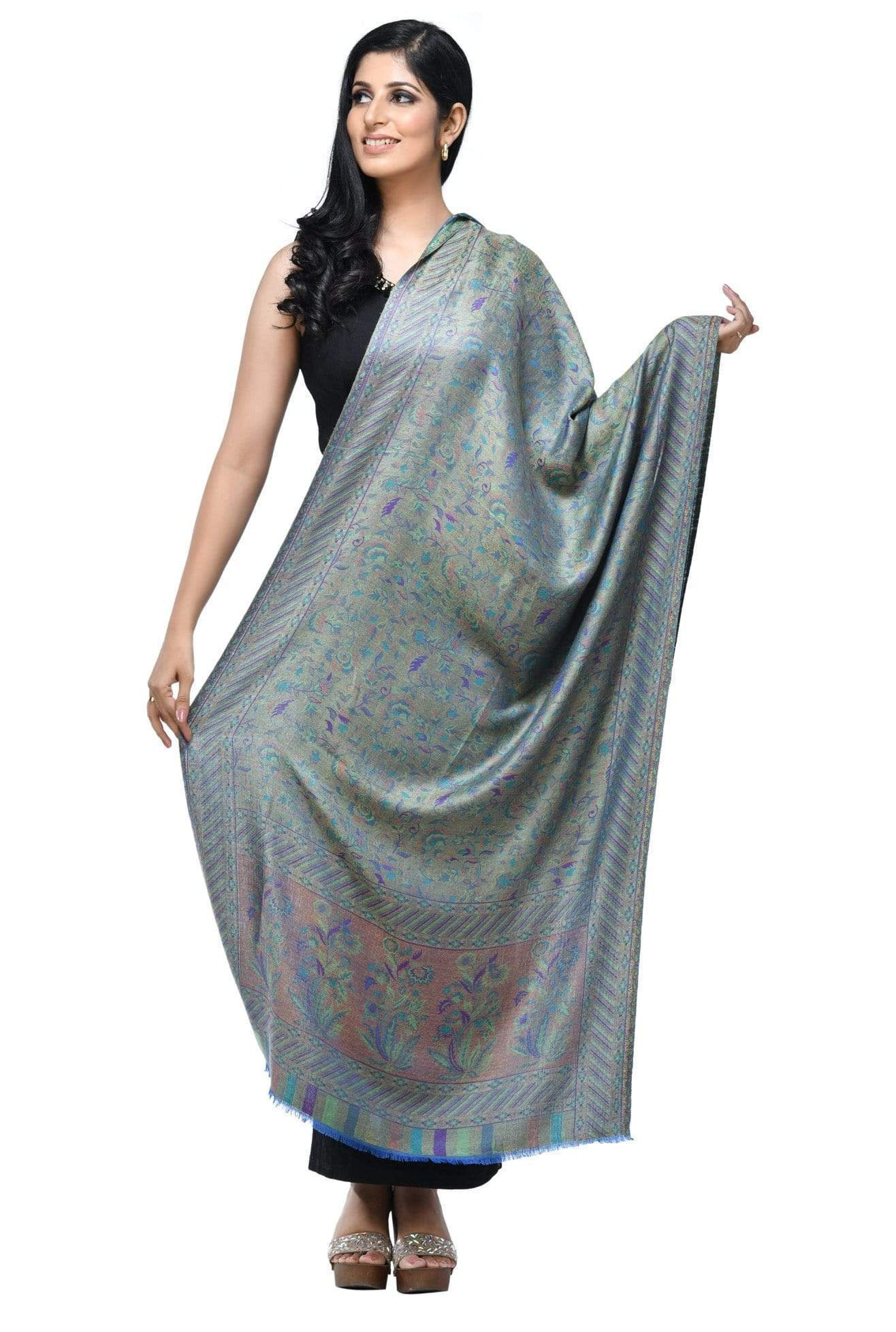 Pashwool 70x200 Pashwool Womens Extra Soft Bamboo Scarf, Woven Ethnic Design, Aqua Blue