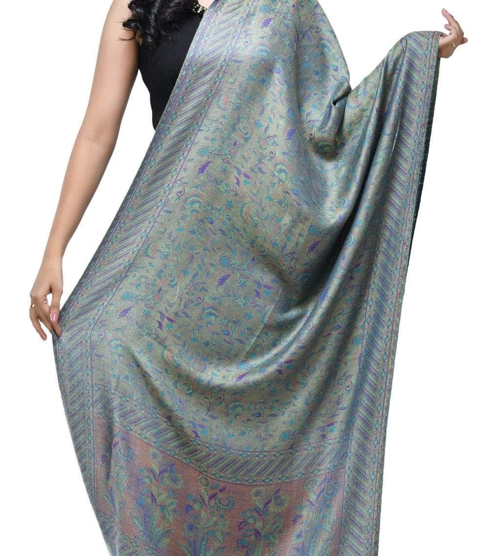 Pashwool 70x200 Pashwool Womens Extra Soft Bamboo Scarf, Woven Ethnic Design, Aqua Blue