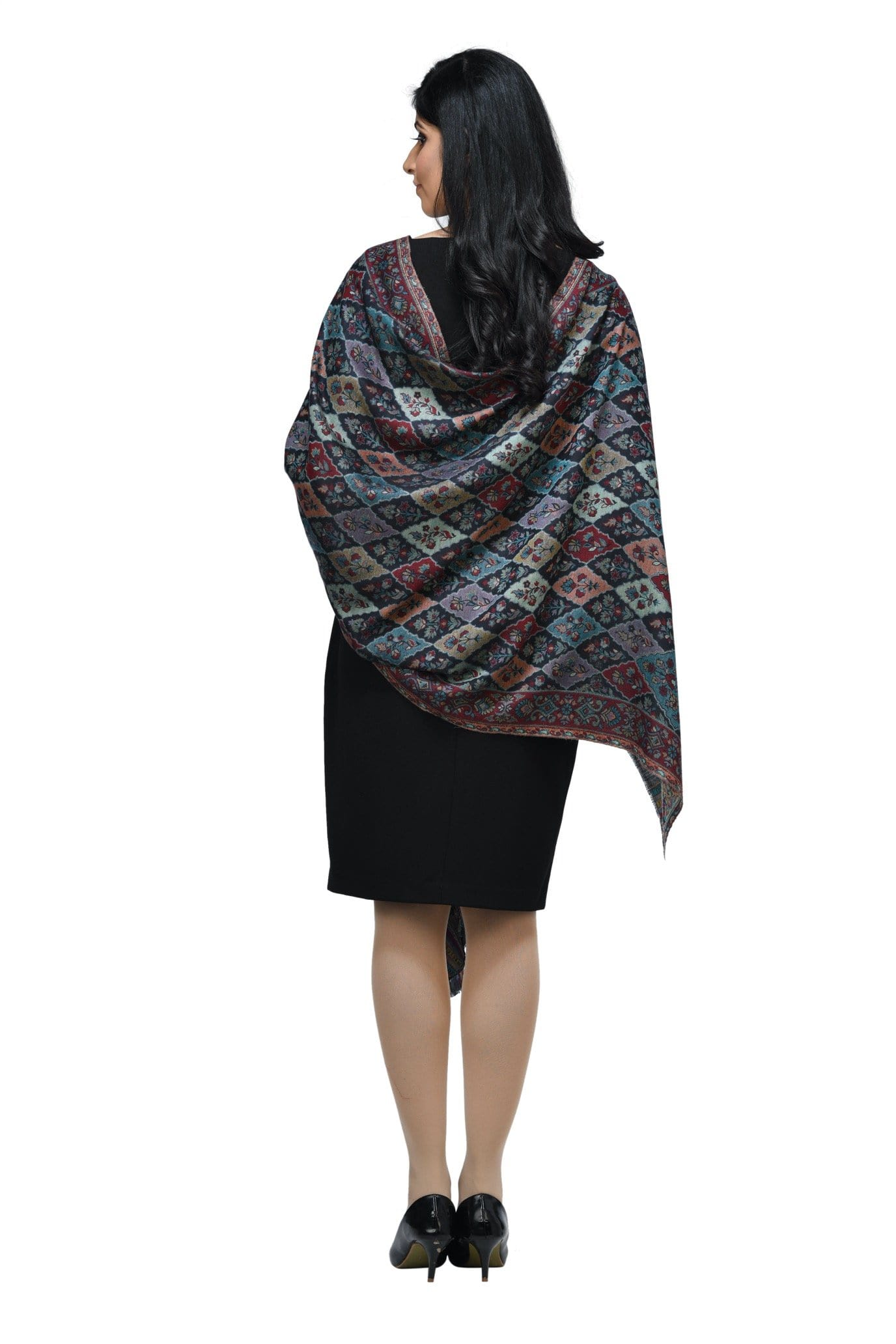 Pashwool 70x200 Pashwool Womens Extra Soft Bamboo Scarf, Woven Ethnic Design, Black