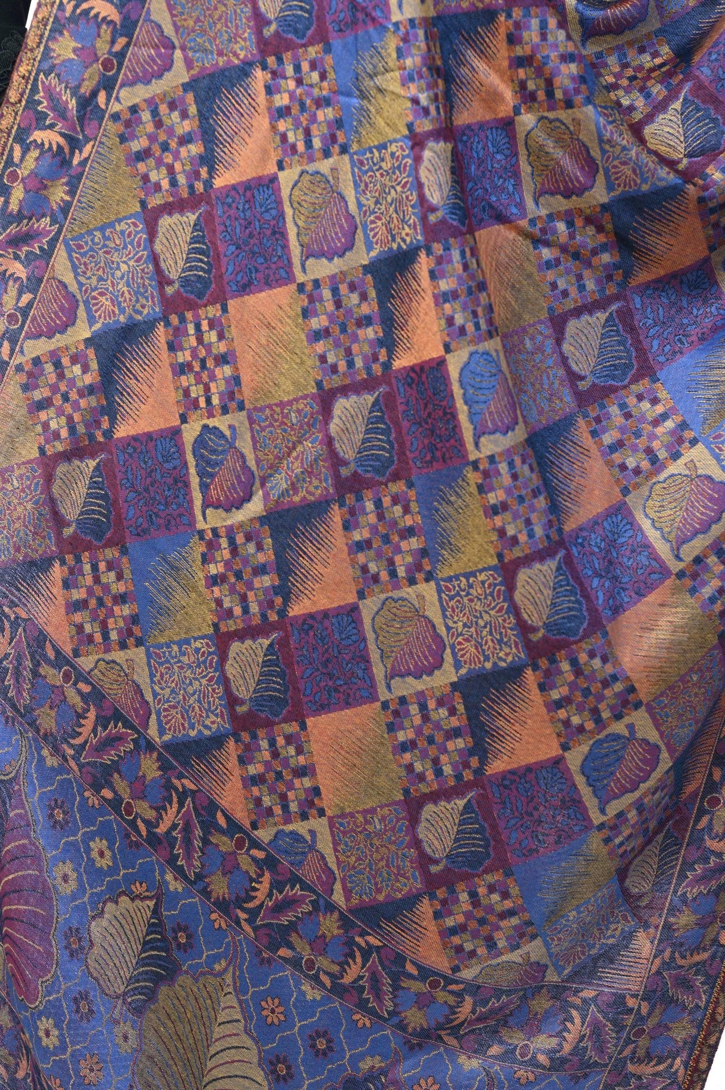 Pashwool 70x200 Pashwool Womens Extra Soft Bamboo Scarf, Woven Ethnic Design, Blue