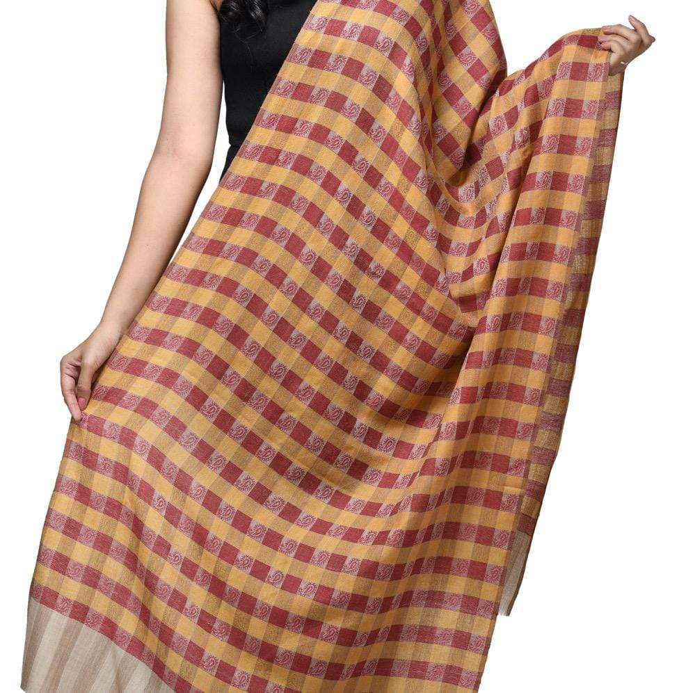Pashwool 70x200 Pashwool Womens Fine Wool Checkered Stole, Soft and Warm