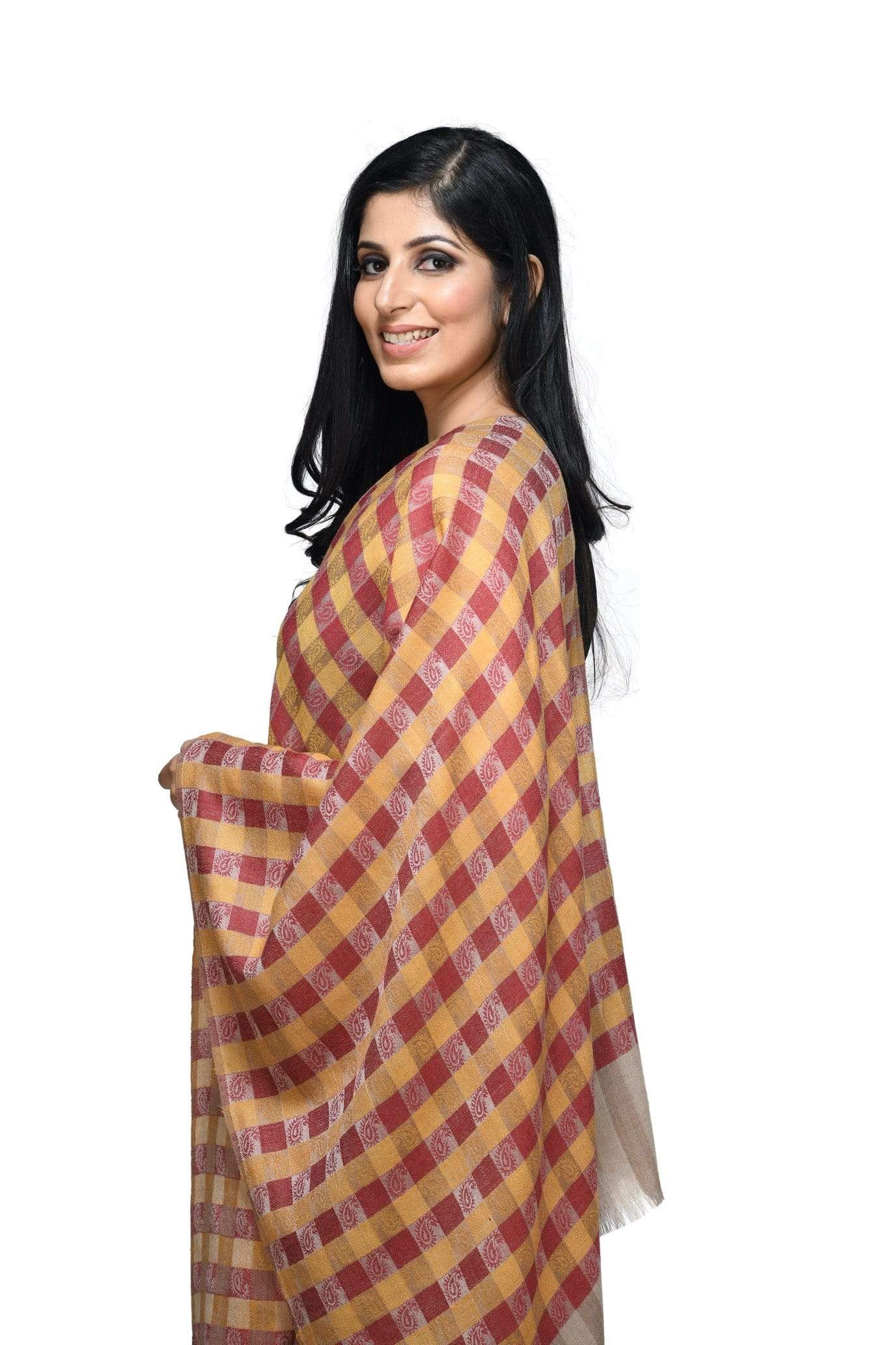 Pashwool 70x200 Pashwool Womens Fine Wool Checkered Stole, Soft and Warm