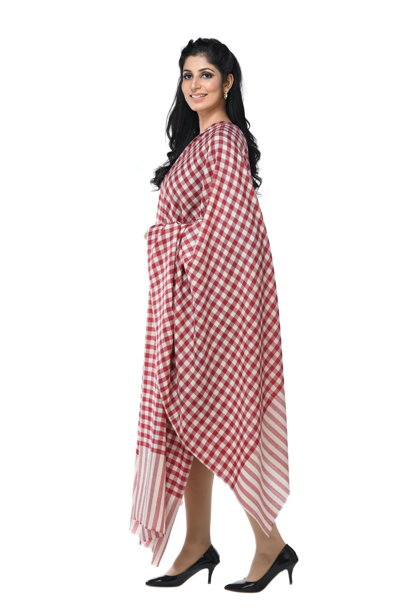 Pashwool 100x200 Pashwool Womens Fine Wool Shawl, Soft and Warm, Checkered Weave