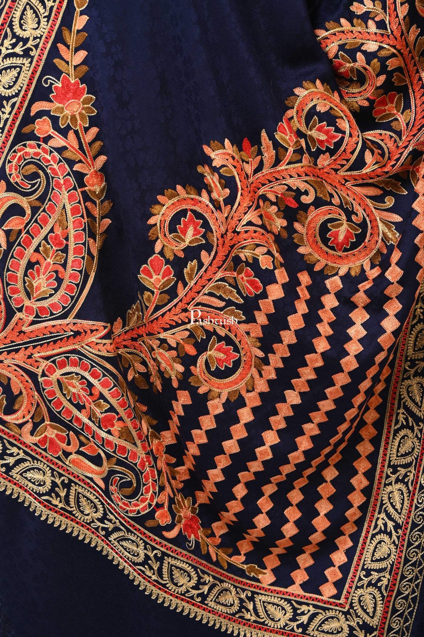 Pashwool Womens Stoles and Scarves Scarf Pashwool, Womens Kashmiri Aari Embroidery Stole, Soft Bamboo, Blue