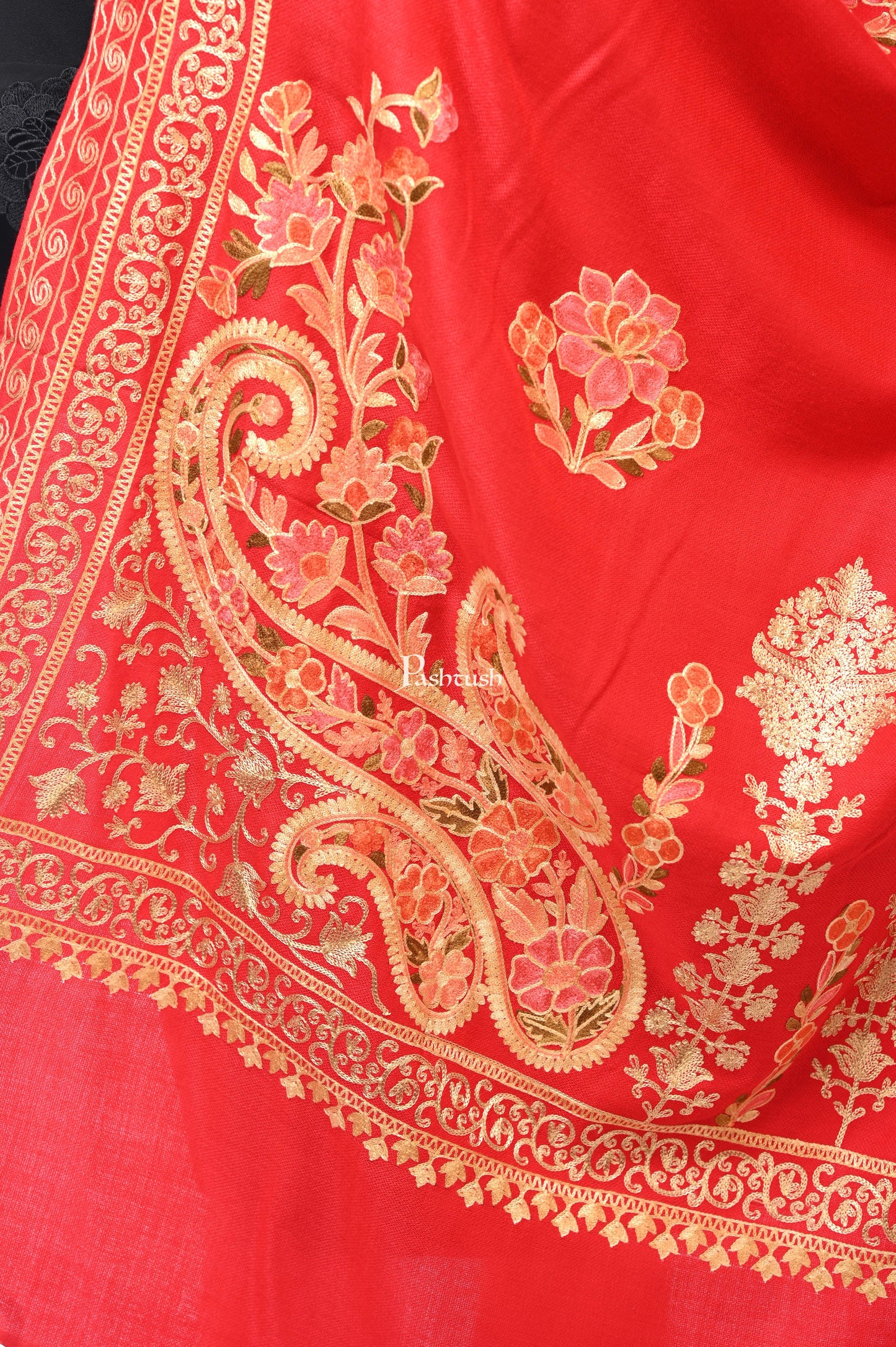 Pashwool Womens Stoles and Scarves Scarf Pashwool, Womens Kashmiri Aari Embroidery Stole, Soft Bamboo Deep Red