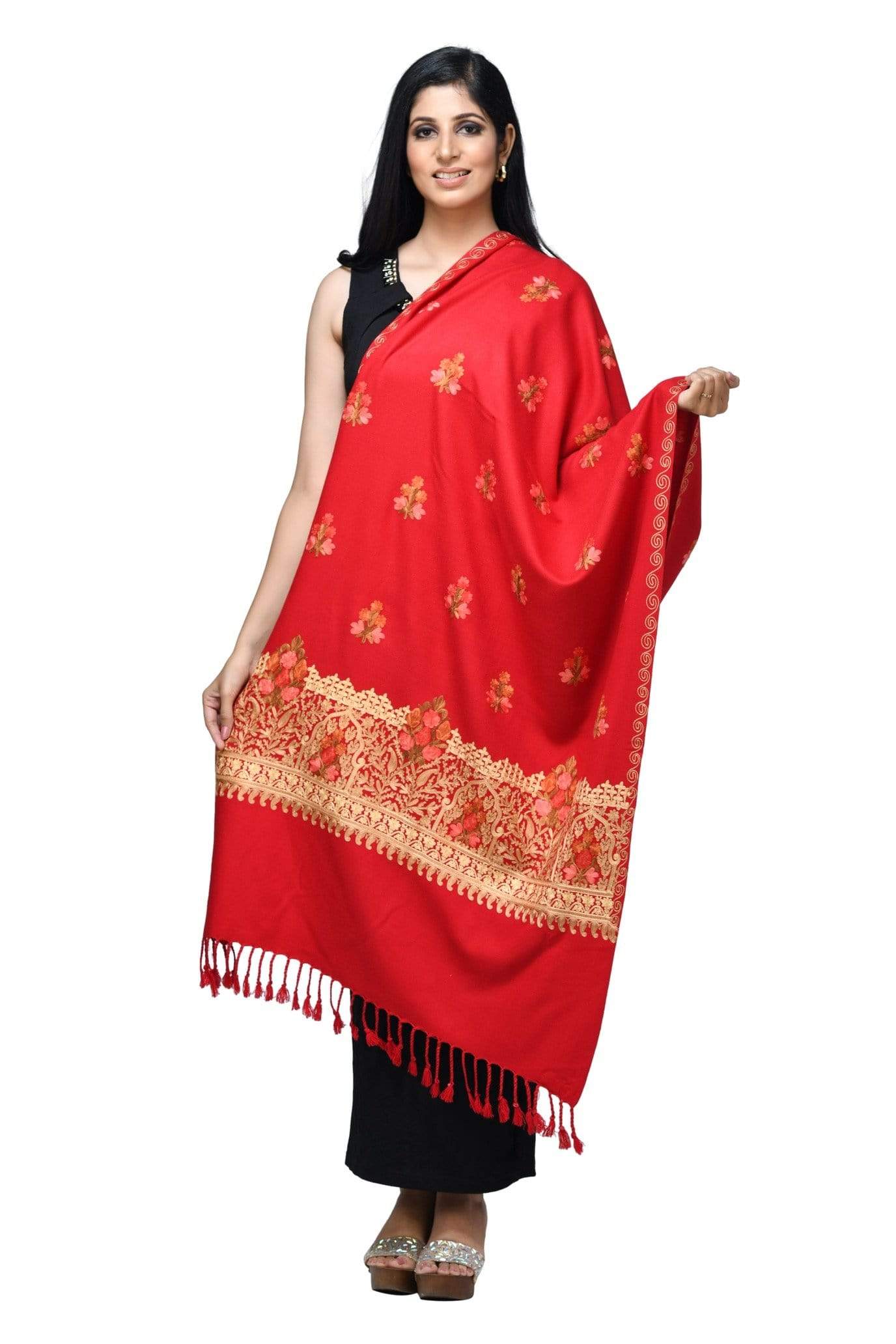 Pashwool 70x200 Pashwool Womens Kashmiri Embroidery Stole, Soft and Warm, Woollen, Maroon