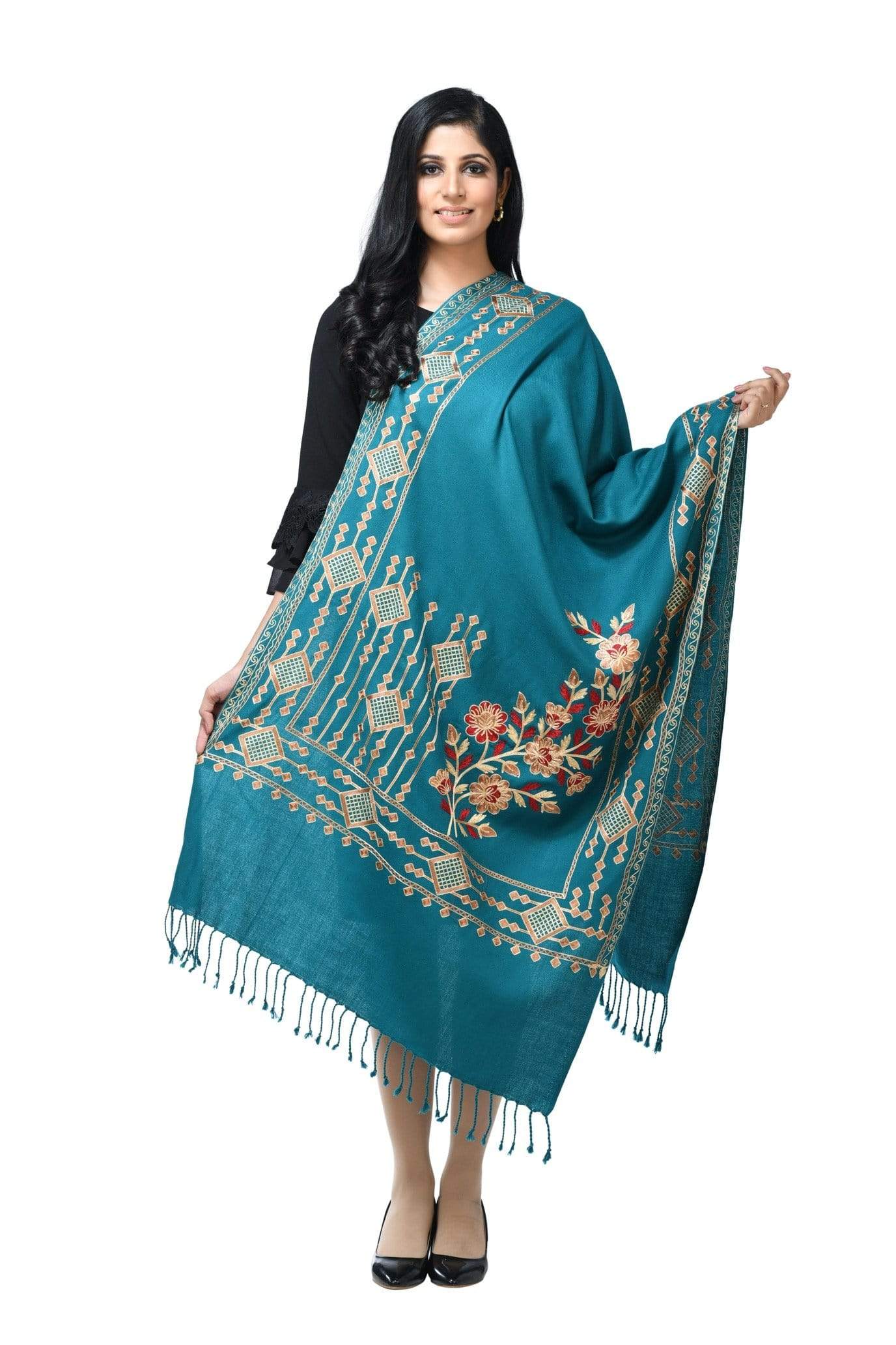 Pashwool 70x200 Pashwool Womens Kashmiri Embroidery Stole, Soft and Warm, Woollen Stole