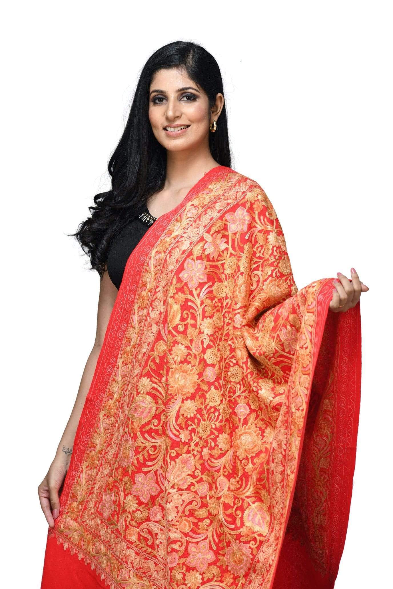 Pashwool 70x200 Pashwool Womens Kashmiri Embroidery Stole, Soft and Warm, Woollen Stole