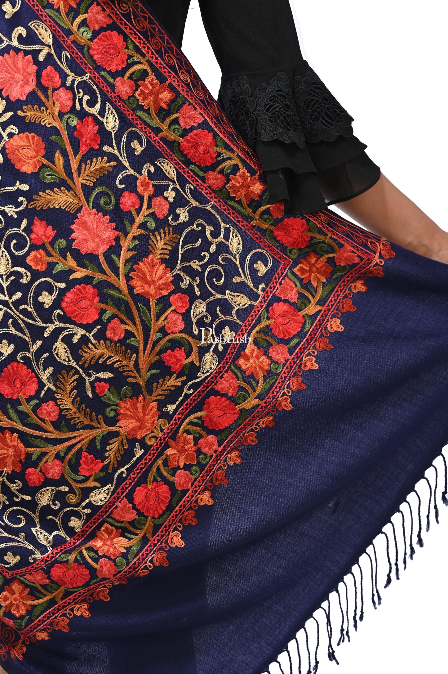 Pashwool Womens Stoles and Scarves Scarf Pashwool Womens Kashmiri Embroidery Stole, Soft And Warm, Woollen Stole, Blue