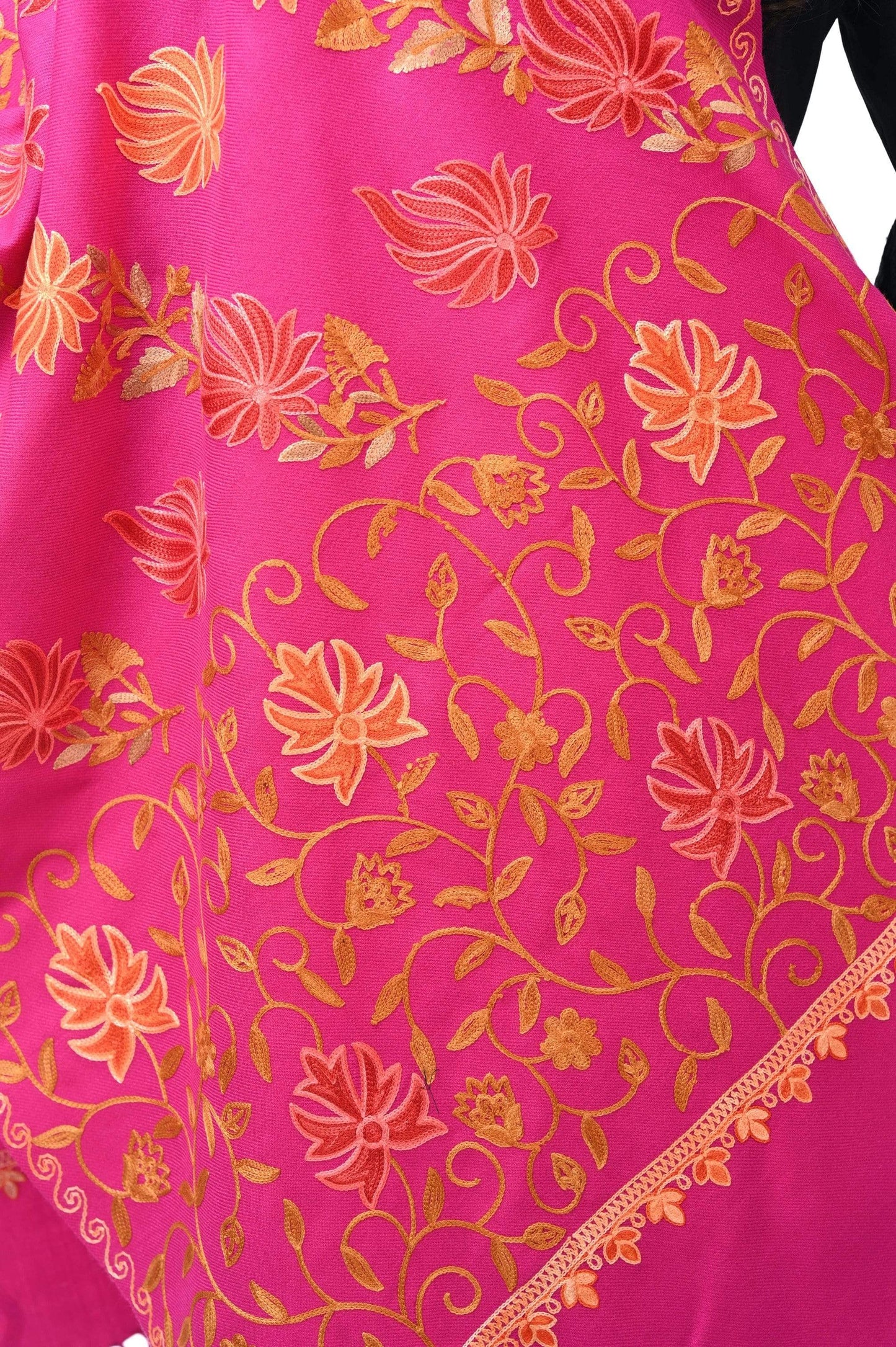 Pashwool 70x200 Pashwool Womens Kashmiri Embroidery Stole, Soft and Warm, Woollen Stole, Majenta