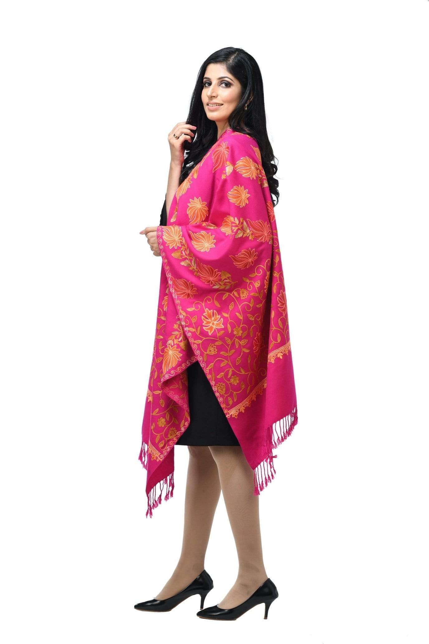Pashwool 70x200 Pashwool Womens Kashmiri Embroidery Stole, Soft and Warm, Woollen Stole, Majenta