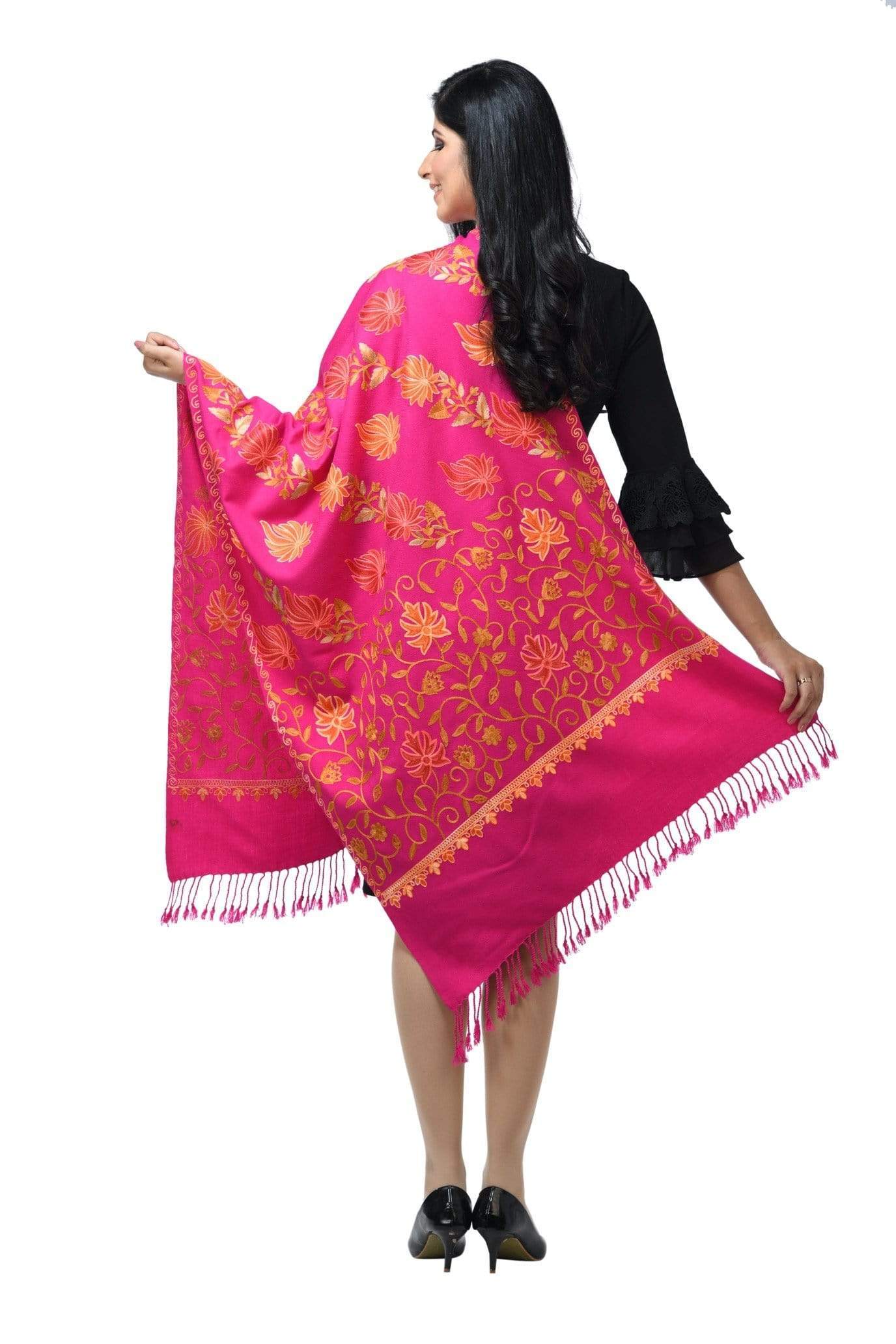 Pashwool 70x200 Pashwool Womens Kashmiri Embroidery Stole, Soft and Warm, Woollen Stole, Majenta