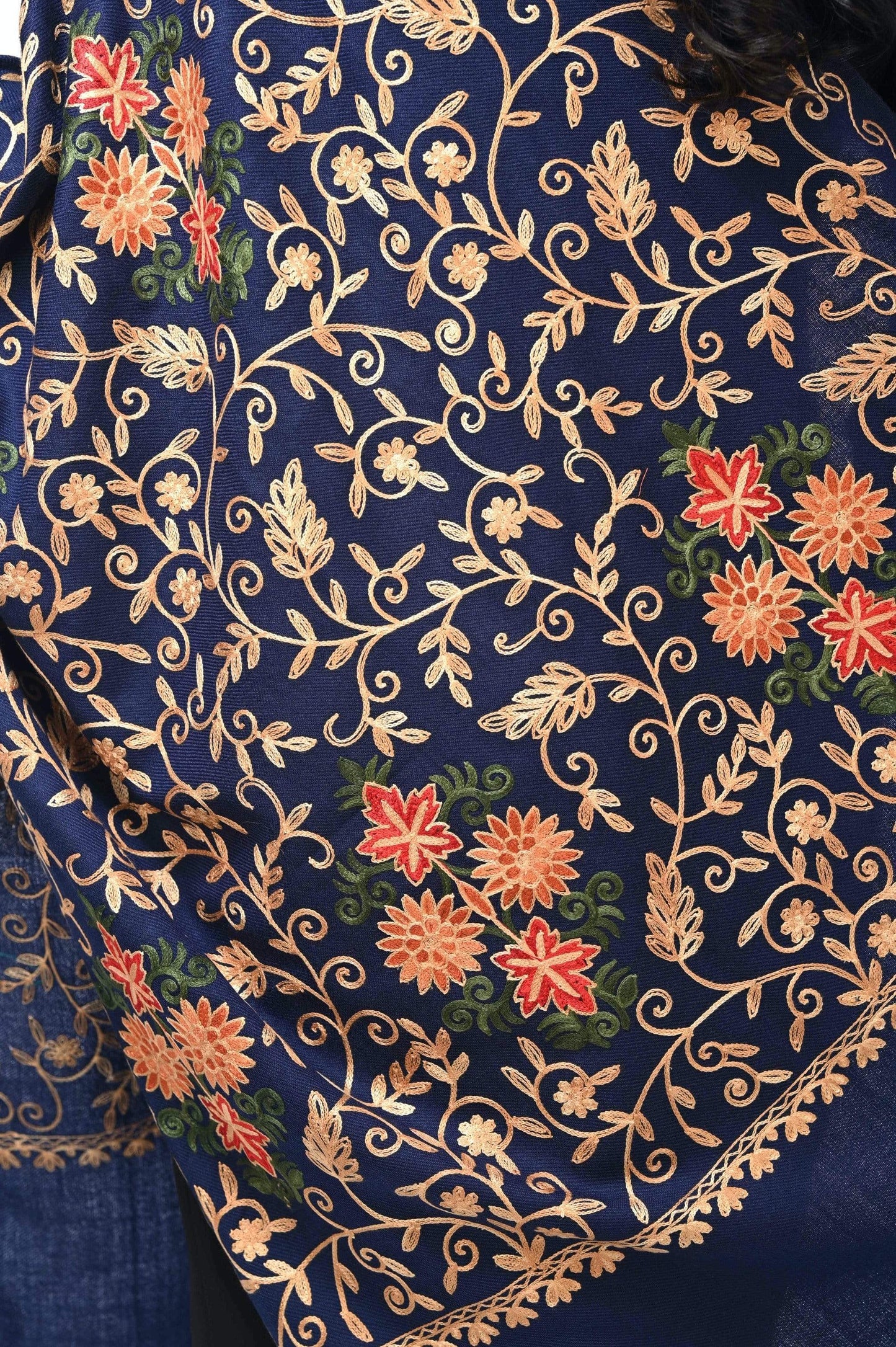 Pashwool 70x200 Pashwool Womens Kashmiri Embroidery Stole, Soft and Warm, Woollen Stole, Navy Blue