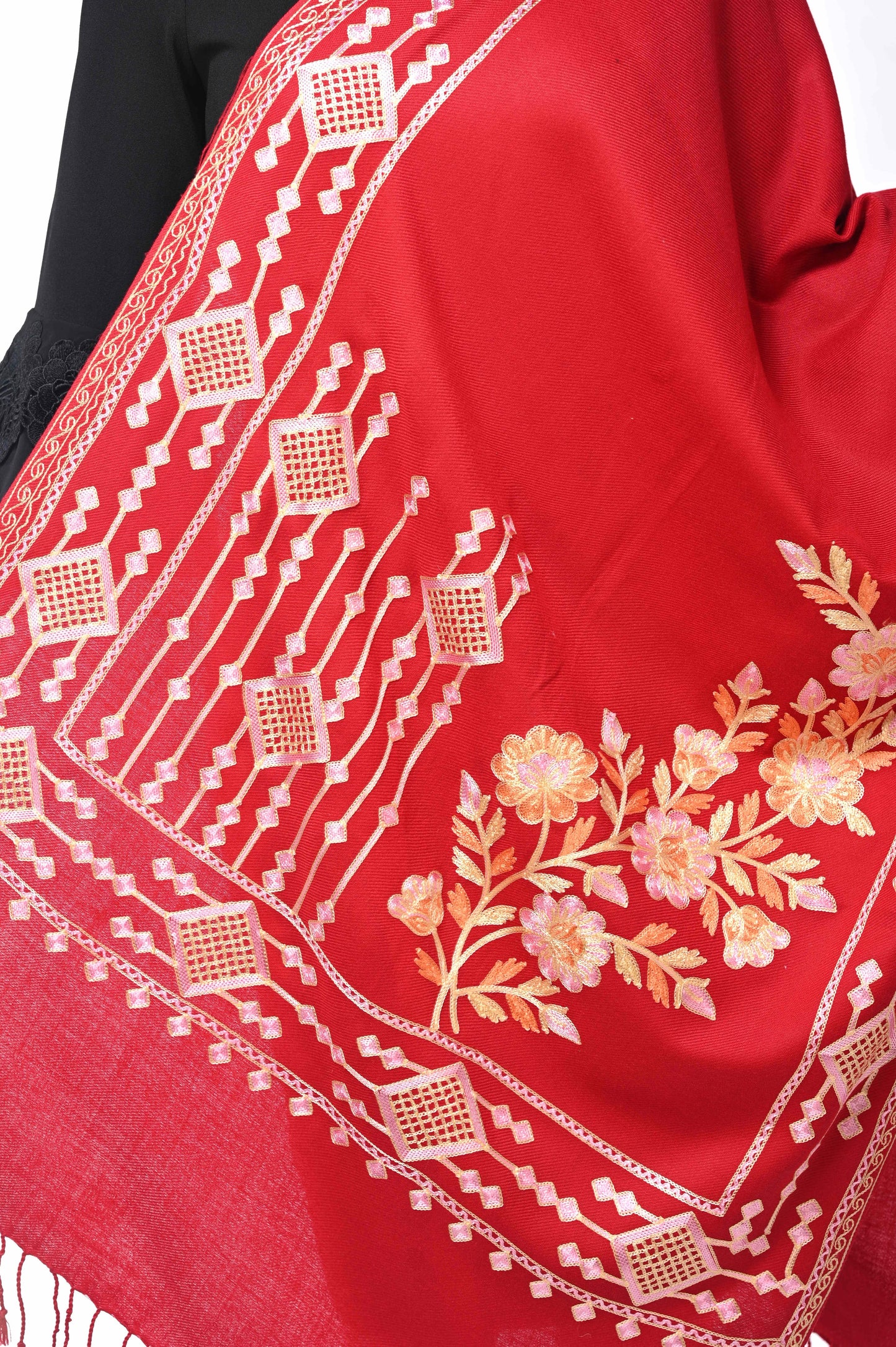 Pashwool Womens Stoles and Scarves Scarf Pashwool Womens Kashmiri Embroidery Stole, Woollen Stole, Soft And Warm,Maroon
