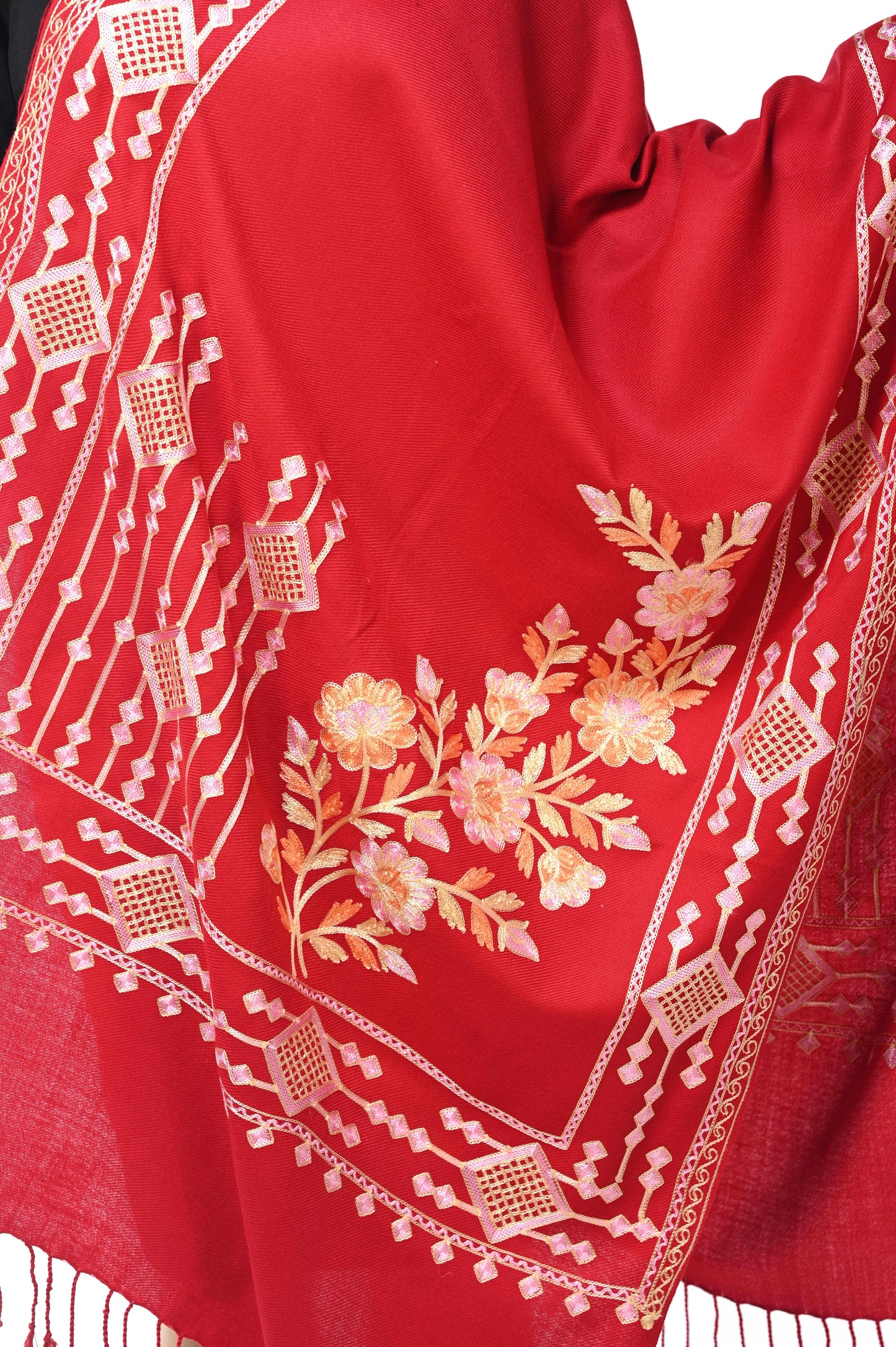 Pashwool Womens Stoles and Scarves Scarf Pashwool Womens Kashmiri Embroidery Stole, Woollen Stole, Soft And Warm,Maroon