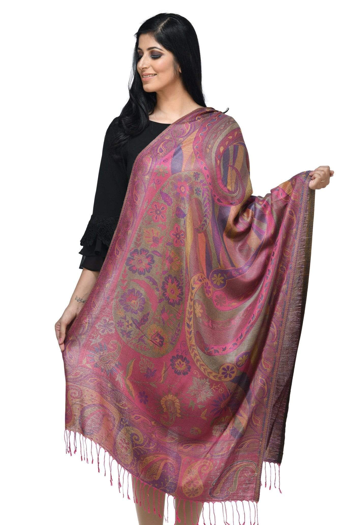 Pashwool 70x200 Pashwool Womens Silky Soft Stole, With Ethnic Weave Design