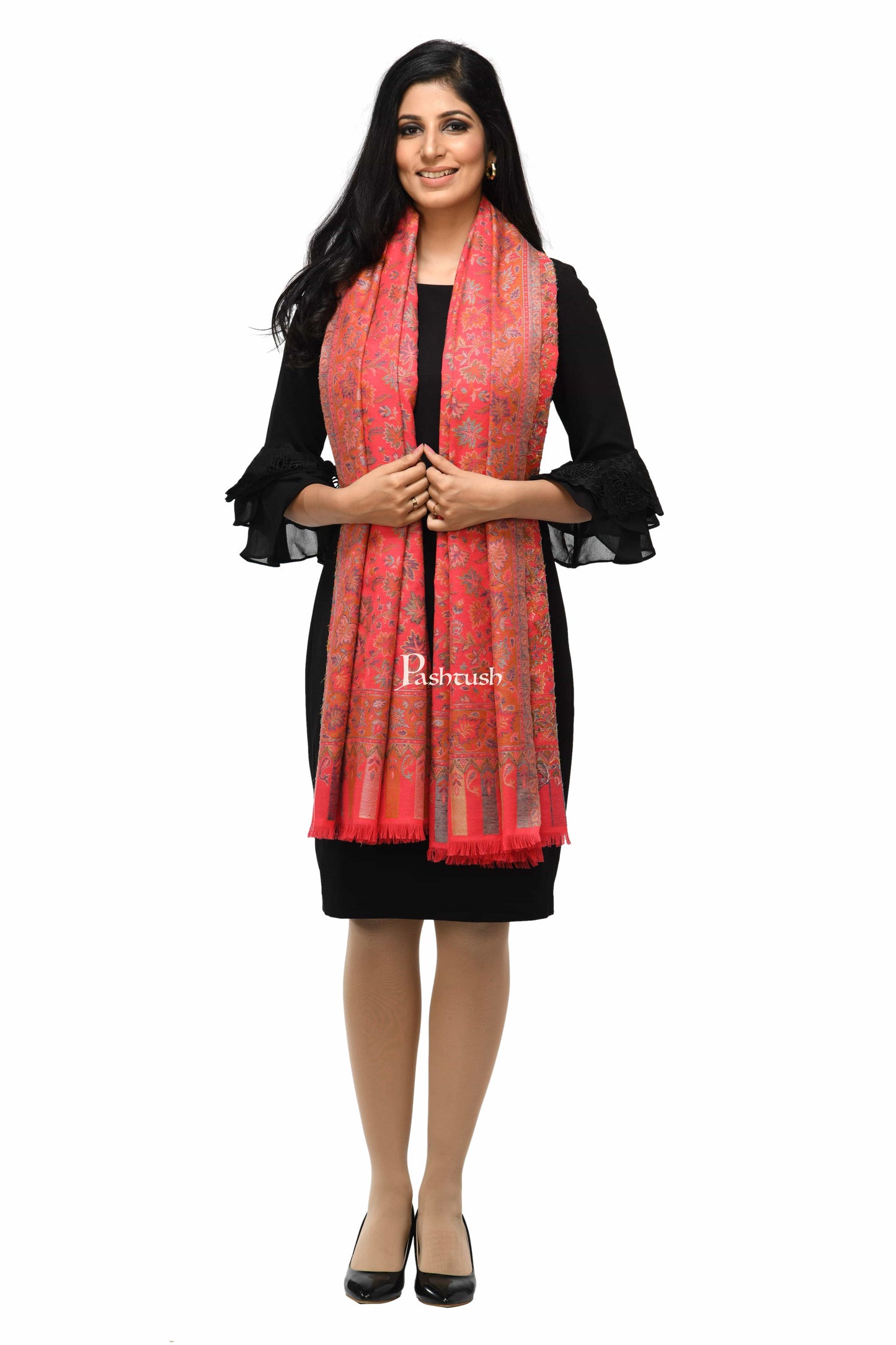 Pashwool Womens Shawls Pashwool Womens Woollen Ethnic Design Shawl, Soft And Warm, Light Weight, Pink