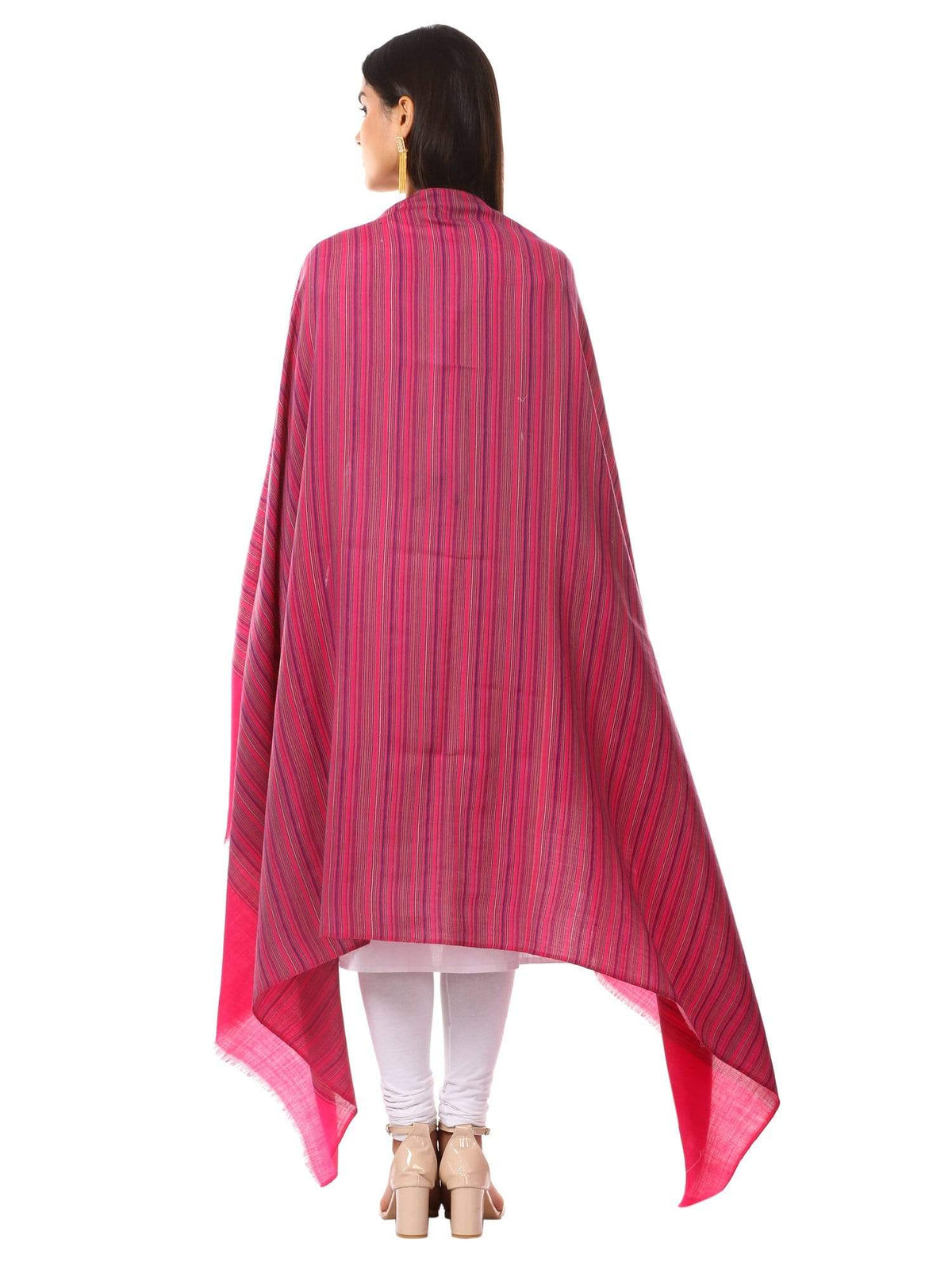Pashtush Shawl Store Shawl Women's Fine Wool Striped Shawl, Australian Merino Wool - Fuchsia