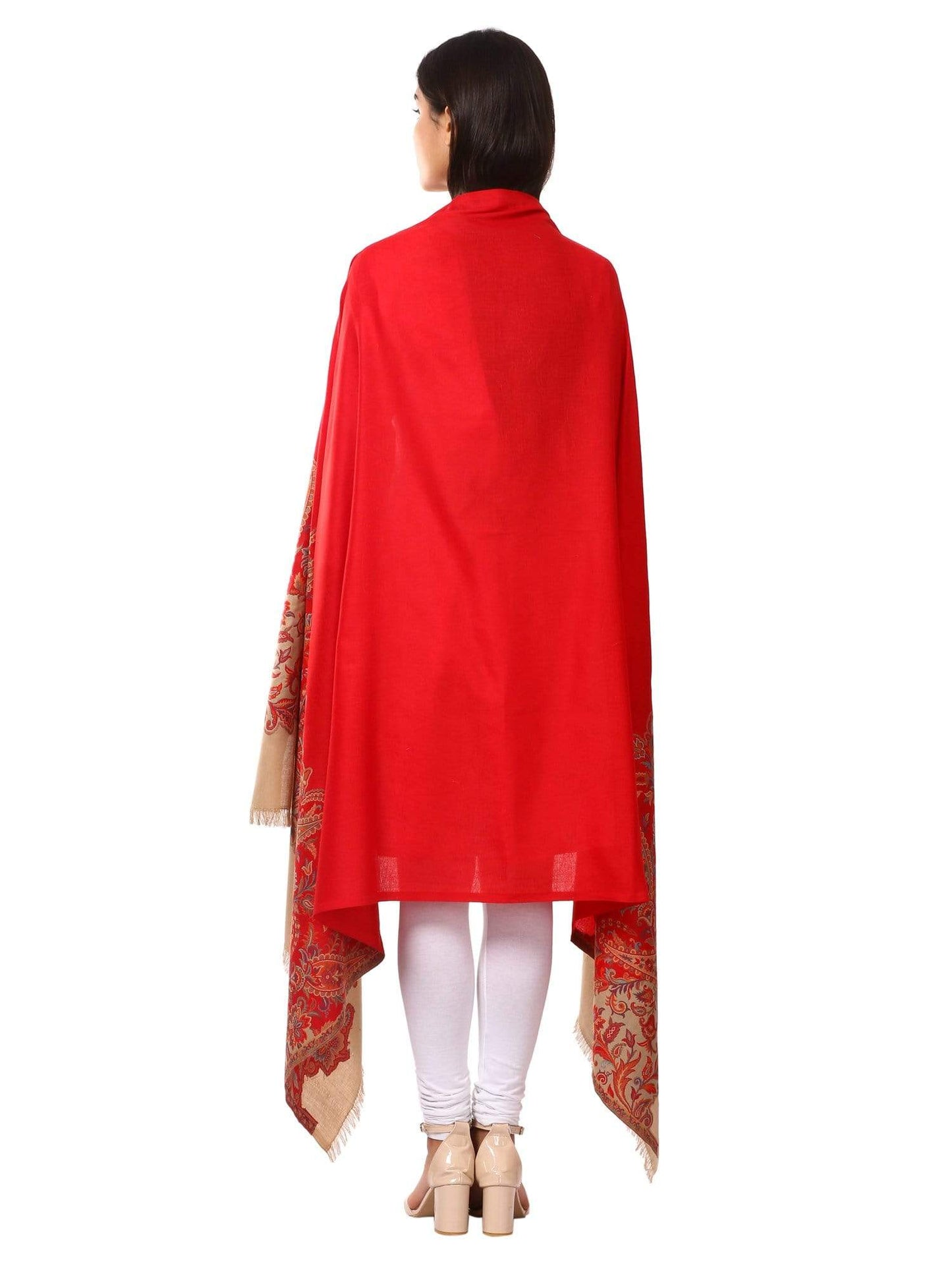 Pashtush India 100x200 Women's Kashmiri Jacquard Palla Shawl, Soft Faux Pashmina - Red