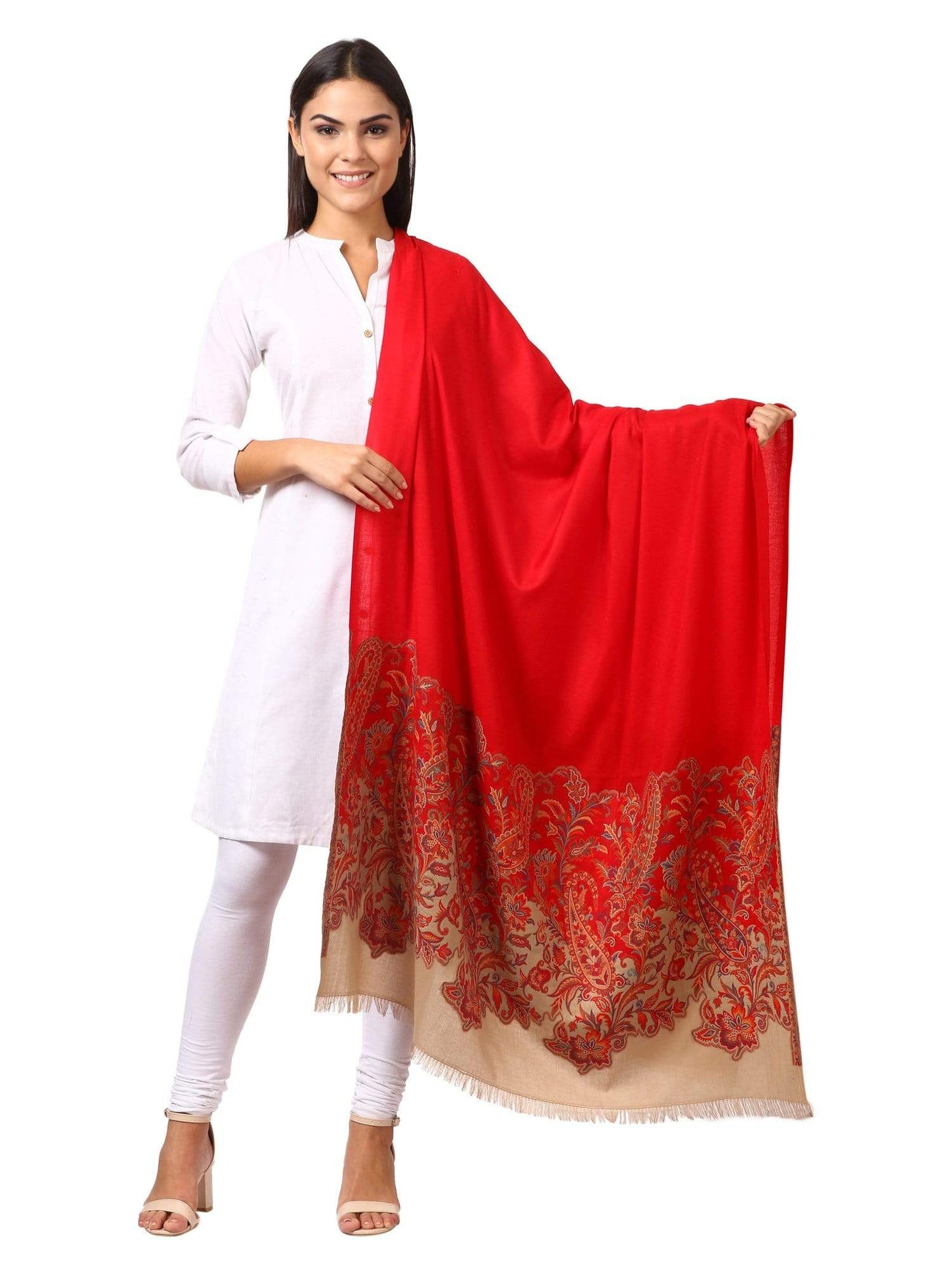 Pashtush India 100x200 Women's Kashmiri Jacquard Palla Shawl, Soft Faux Pashmina - Red