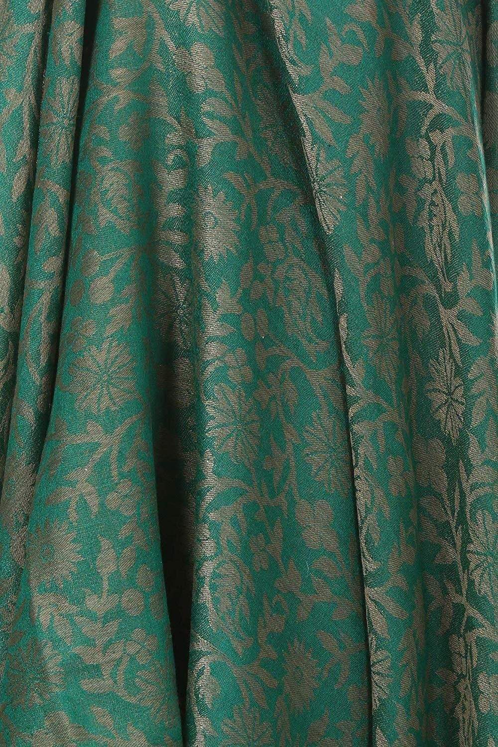 Pashtush India 70x200 WOMEN'S SILK-WOOL REVERSIBLE FLORAL SCARF, SOFT AND WARM, Deep green