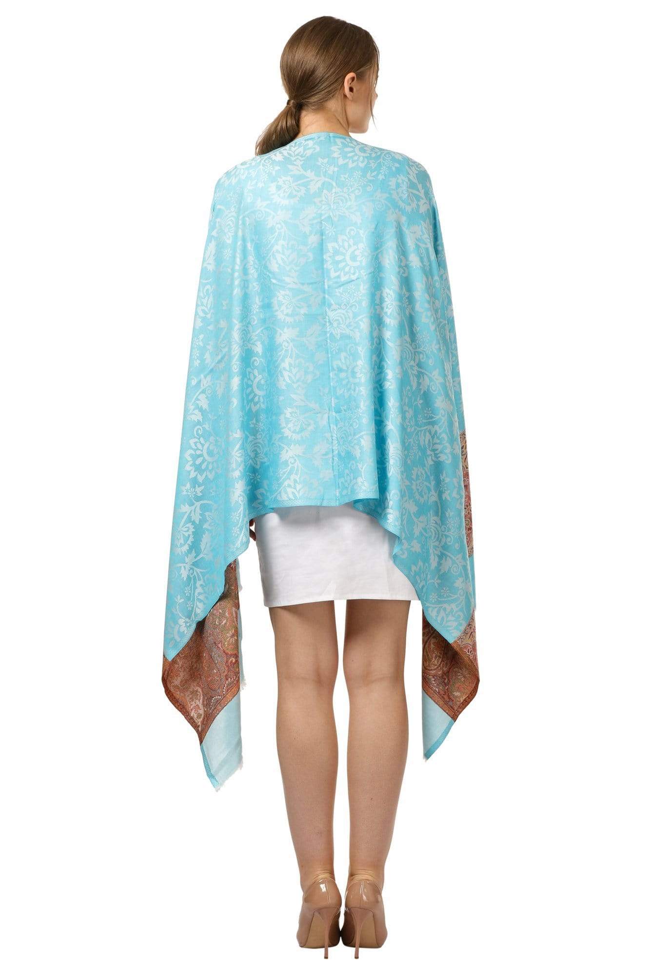 Pashtush India 70x200 Womens Fine Bamboo Jacquard Scarf, Reversible, Multicoloured - Aqua