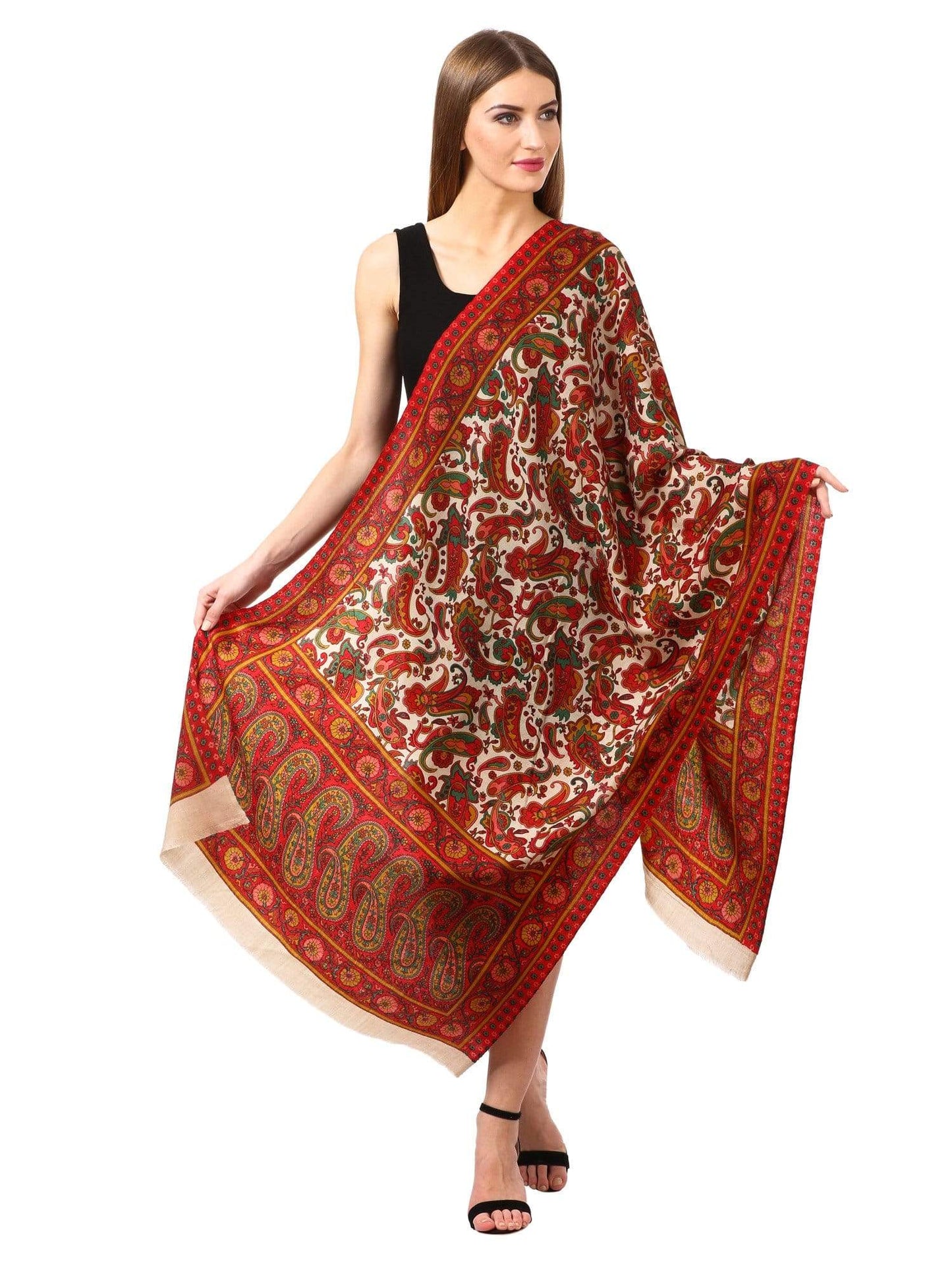 Pashtush Womens Fine Wool Blended Printed Stole Scarf Multi Coloured