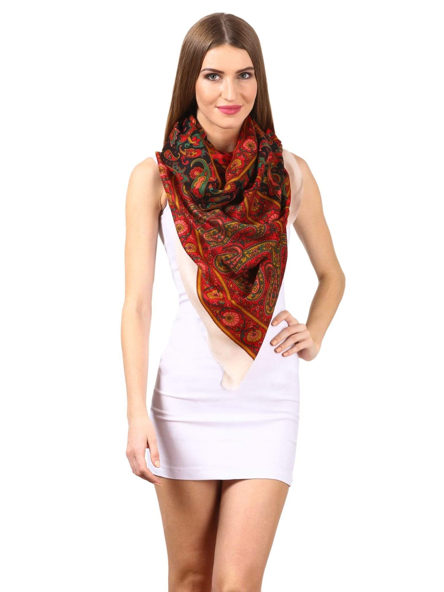 Pashtush India 70x200 Womens Fine Wool Pashmina Blended Printed Stole Scarf Black