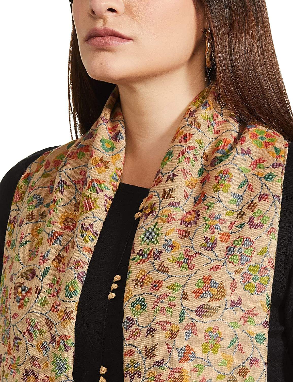 Pashtush India 100x200 Womens Kaani Shawl, Faux Pashmina, Soft and Warm, Beige