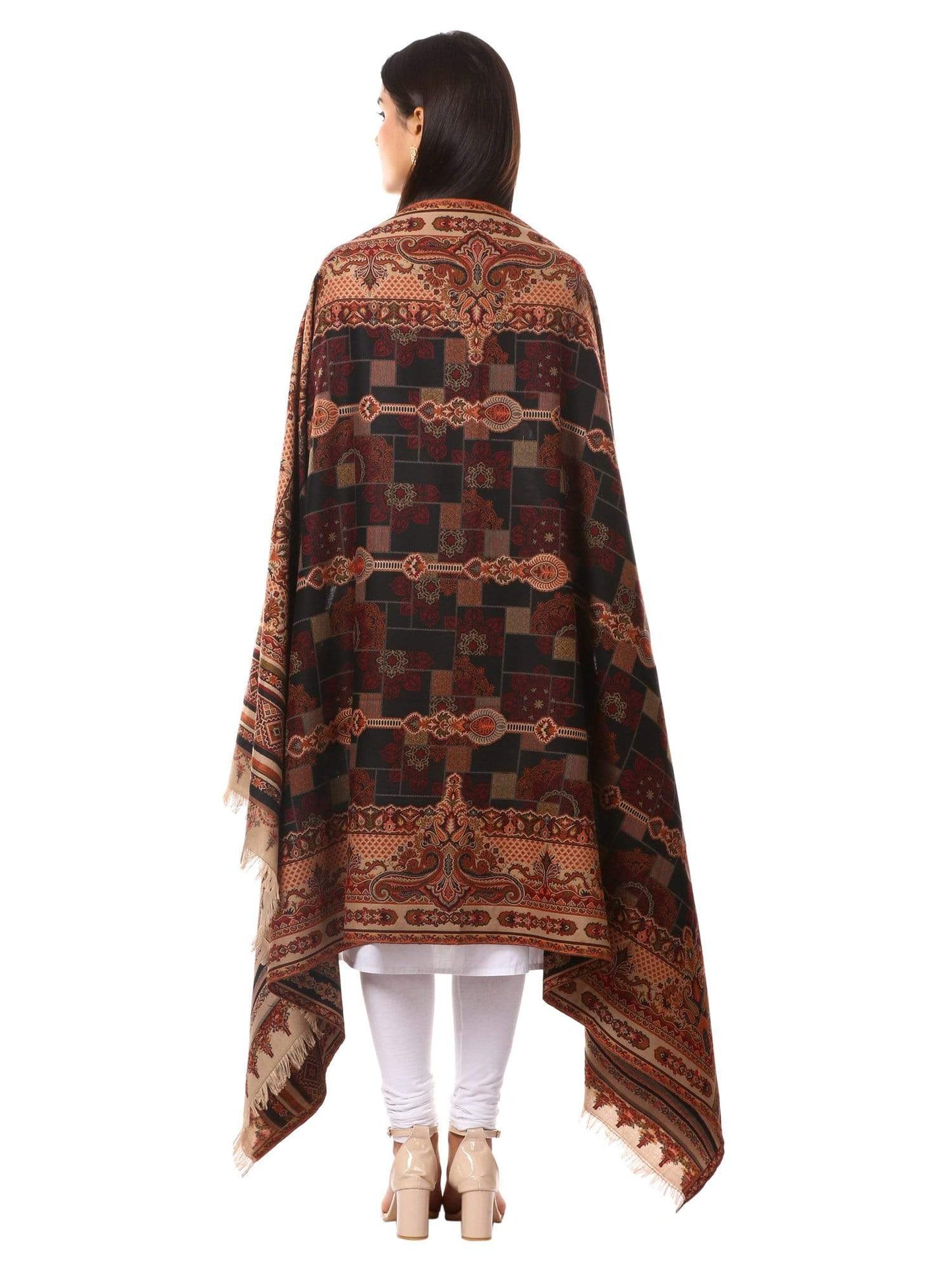 Pashtush Shawl Store Shawl Womens Kullu Jamawar Shawl, Faux Pashmina -Black