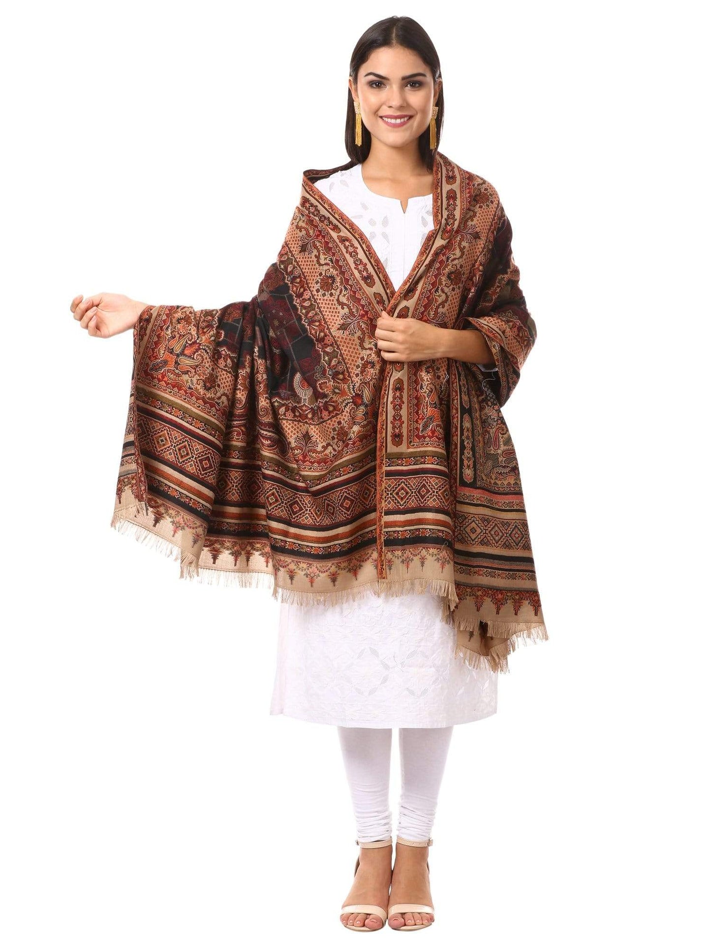 Pashtush Shawl Store Shawl Womens Kullu Jamawar Shawl, Faux Pashmina -Black