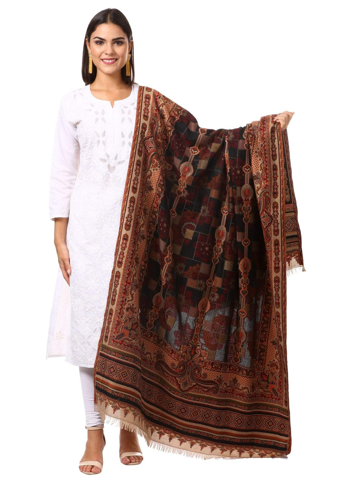 Pashtush Shawl Store Shawl Womens Kullu Jamawar Shawl, Faux Pashmina -Black