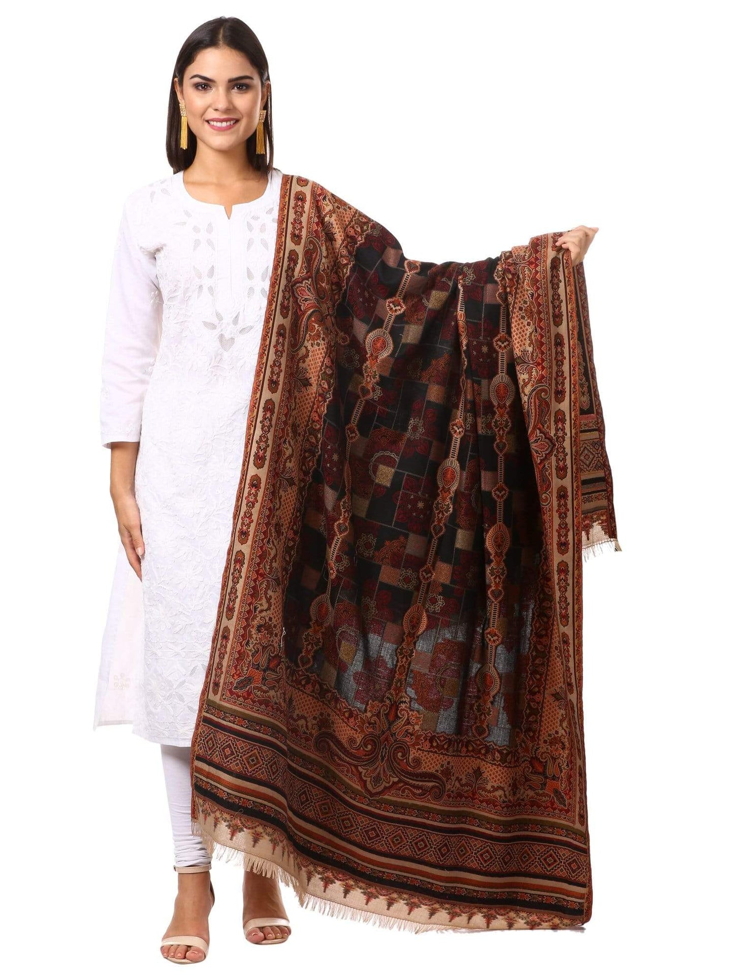 Pashtush Shawl Store Shawl Womens Kullu Jamawar Shawl, Faux Pashmina -Black