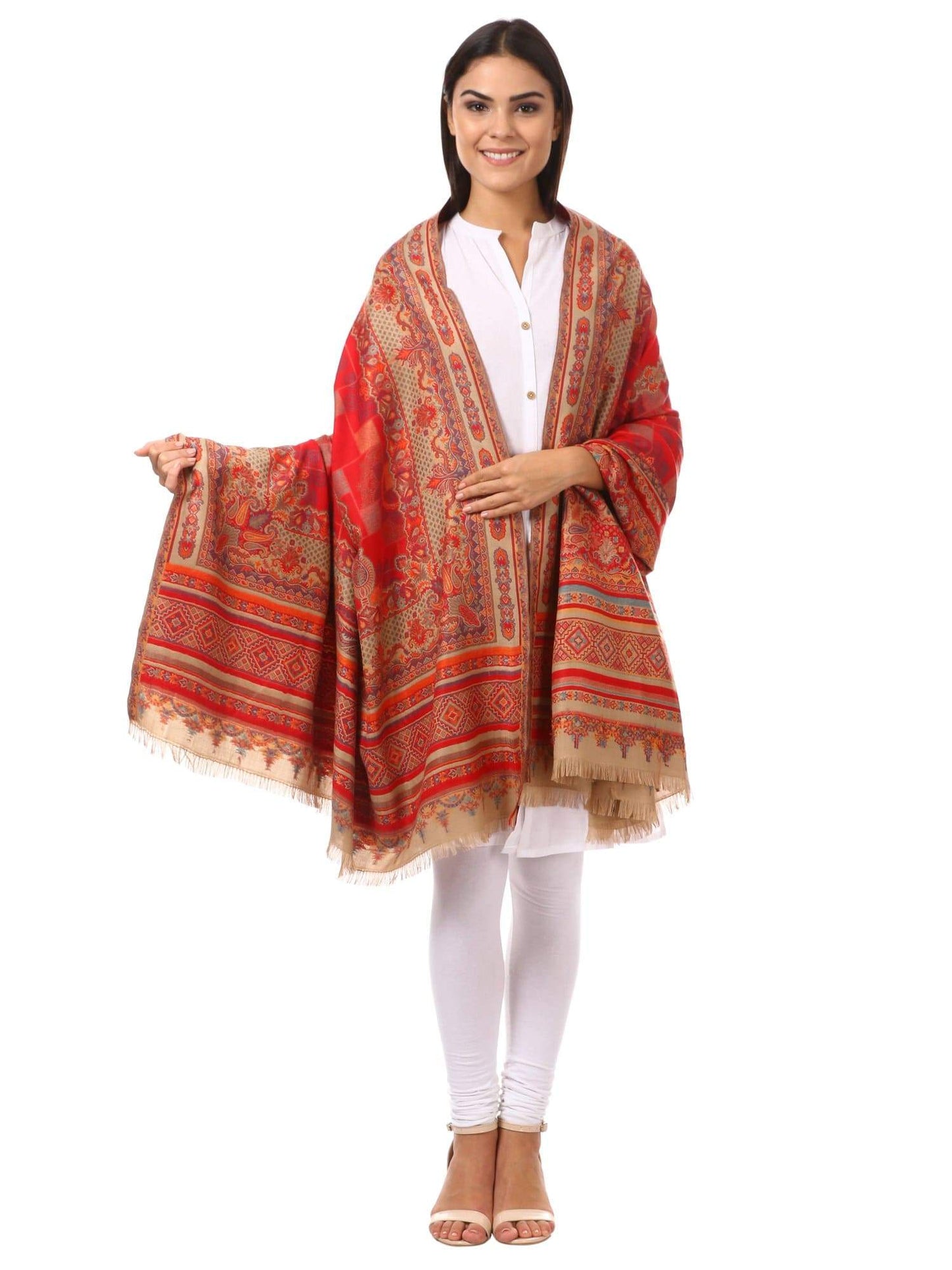 Pashtush Shawl Store Shawl Womens Kullu Jamawar Shawl, Faux Pashmina - Red