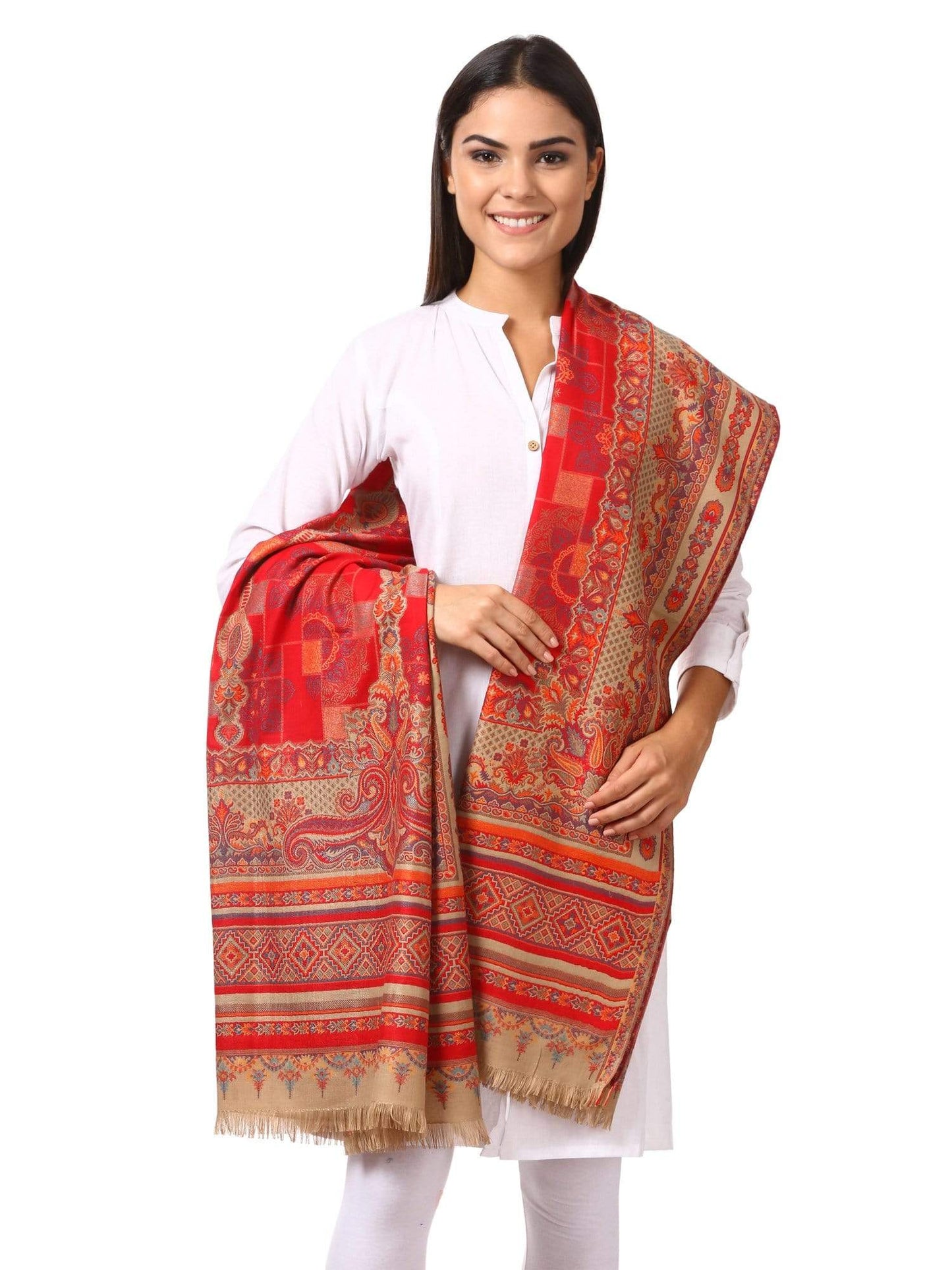 Pashtush Shawl Store Shawl Womens Kullu Jamawar Shawl, Faux Pashmina - Red
