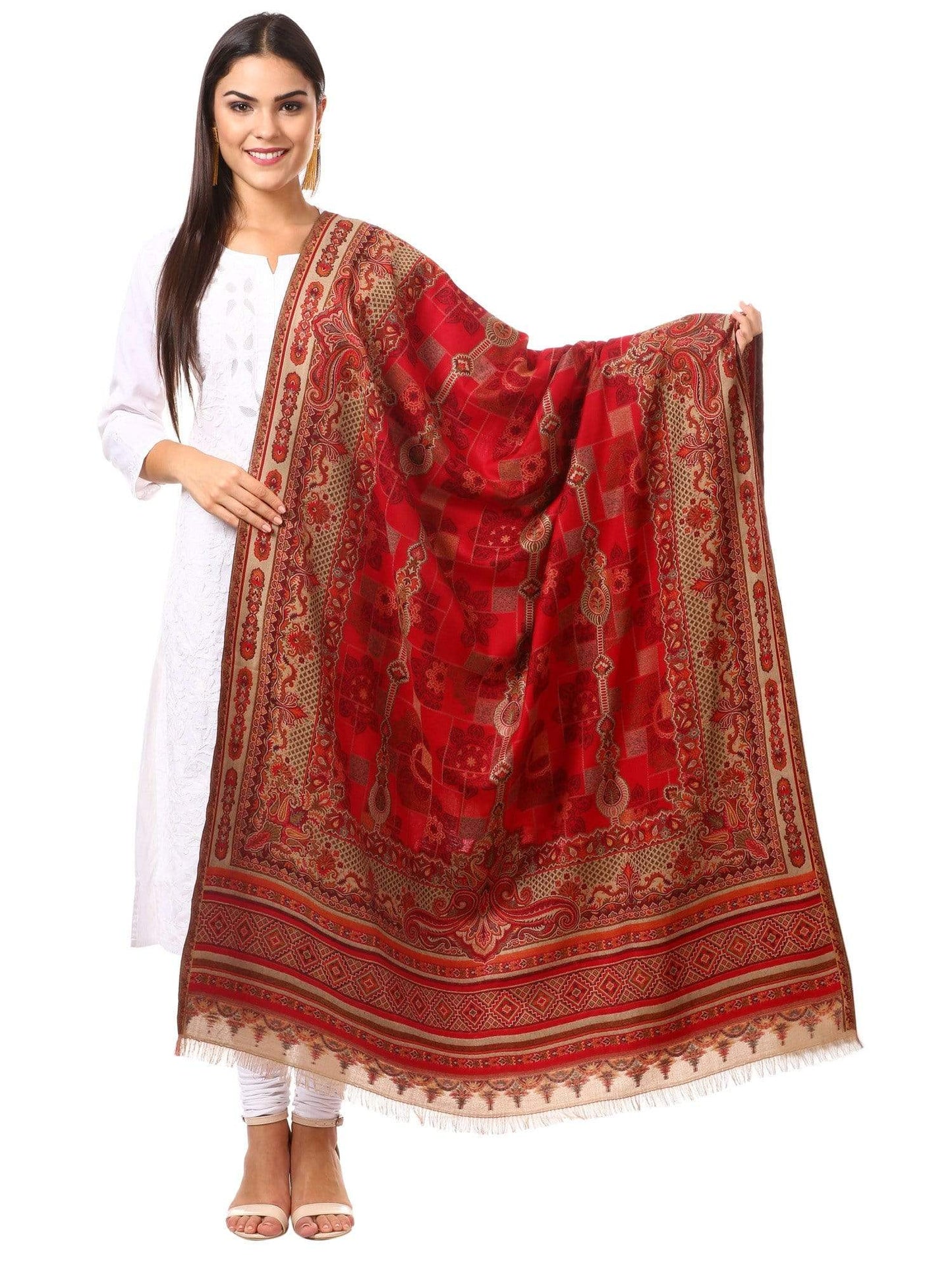 Pashtush Shawl Store Shawl Womens Kullu Jamawar Shawl, Faux Pashmina - Maroon