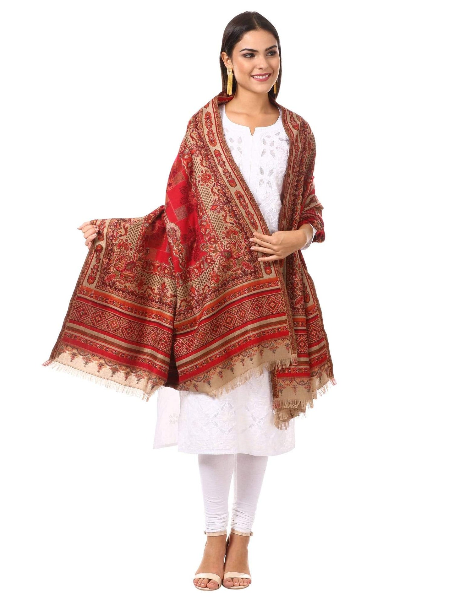 Pashtush Shawl Store Shawl Womens Kullu Jamawar Shawl, Faux Pashmina - Maroon