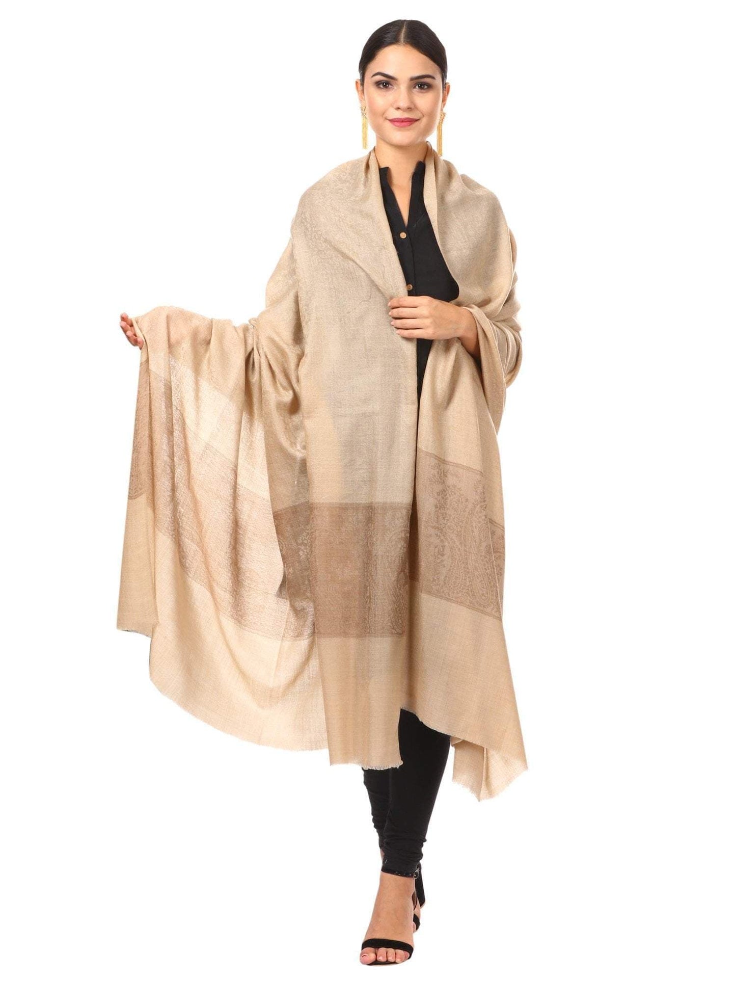 Pashtush India 100x200 Womens Woven Extra Fine Wool Blend Pashmina Shawl, Soft and Warm