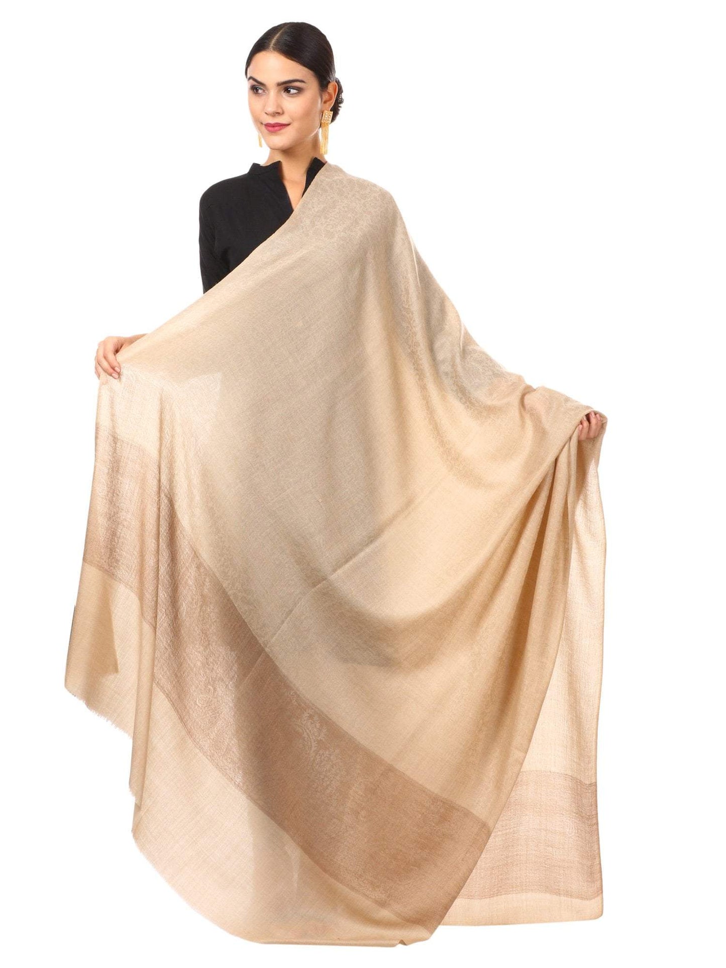 Pashtush India 100x200 Womens Woven Extra Fine Wool Blend Pashmina Shawl, Soft and Warm
