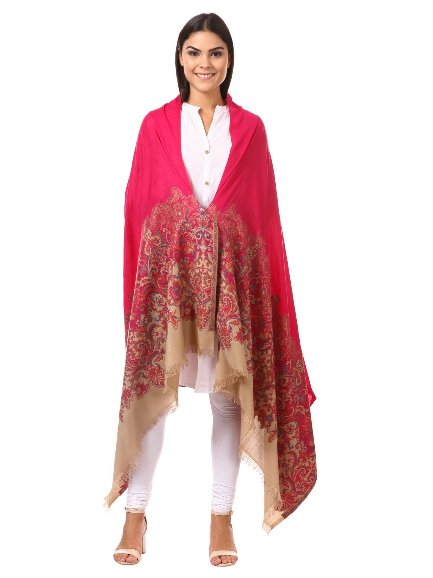 Pashtush Shawl Store Shawl Women's Kashmiri Jacquard Palla Shawl, Soft Faux Pashmina - Fluro Pink