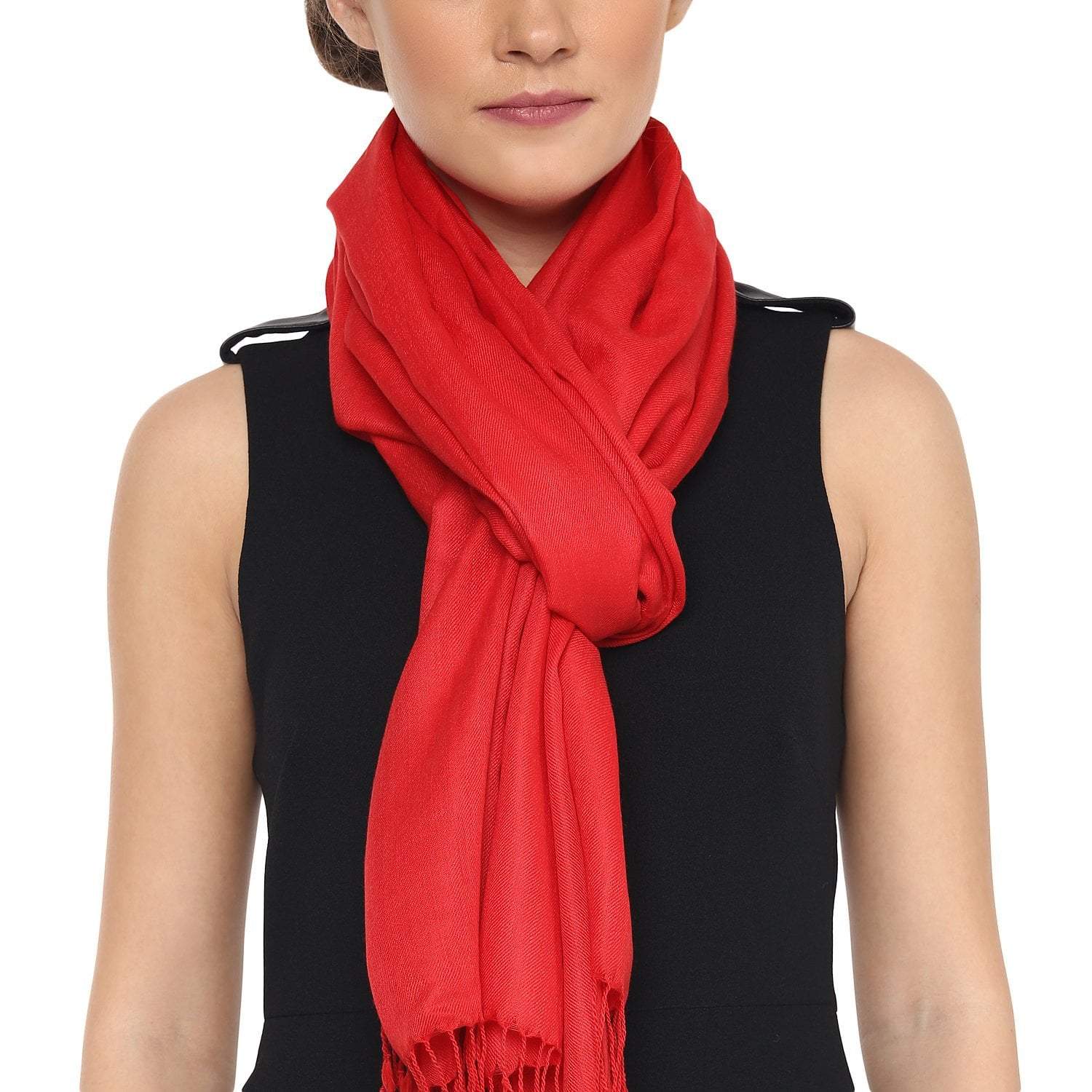 Pashtush Shawl Store Stole Pashtush Womens Extra Fine Wool Scarf, Stole, Scarlet Red (Solid Colour)
