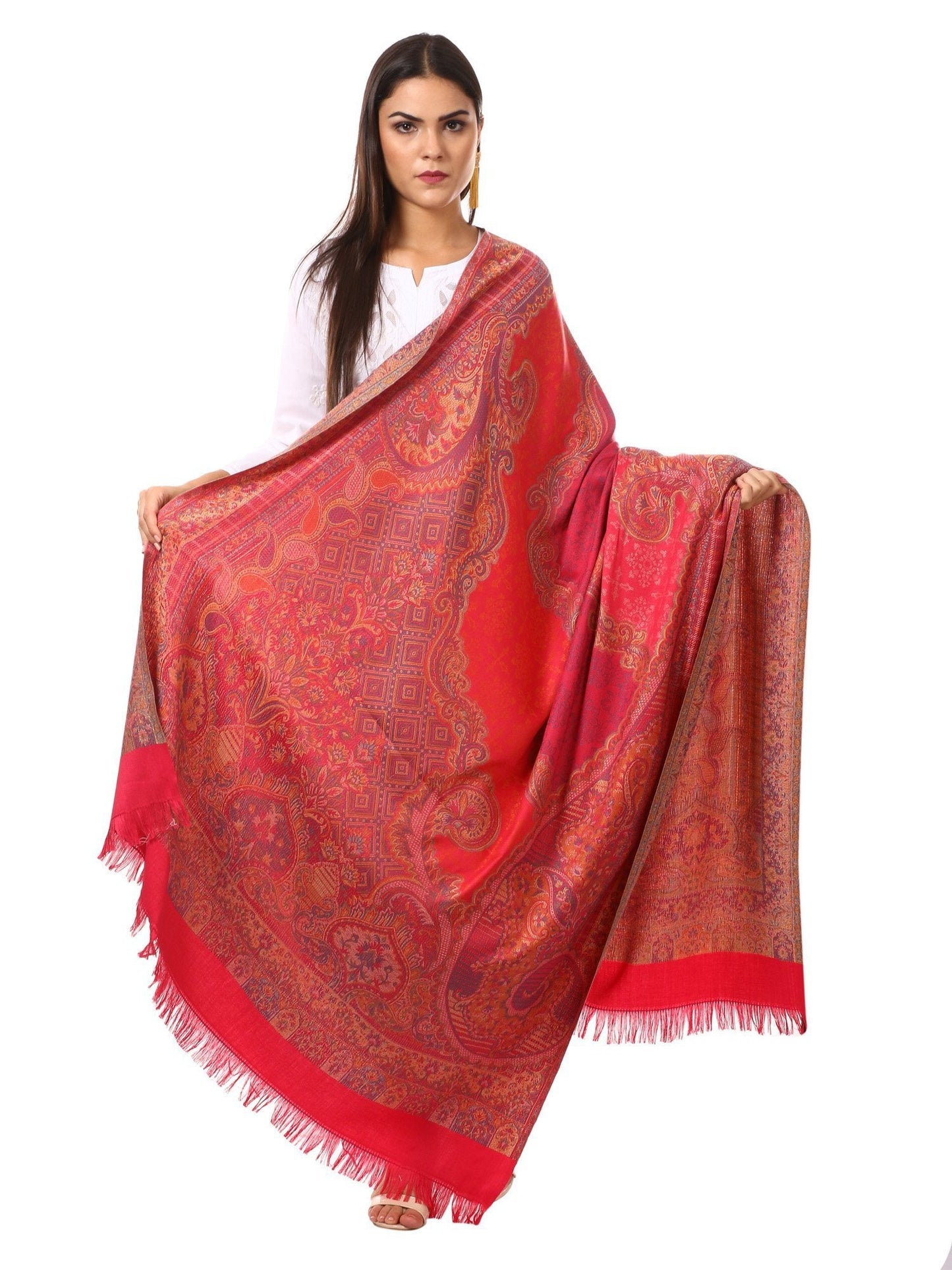 Pashtush Shawl Store Shawl Pashtush womens Jamawar Shawl, Soft Faux Pashmina - Pink