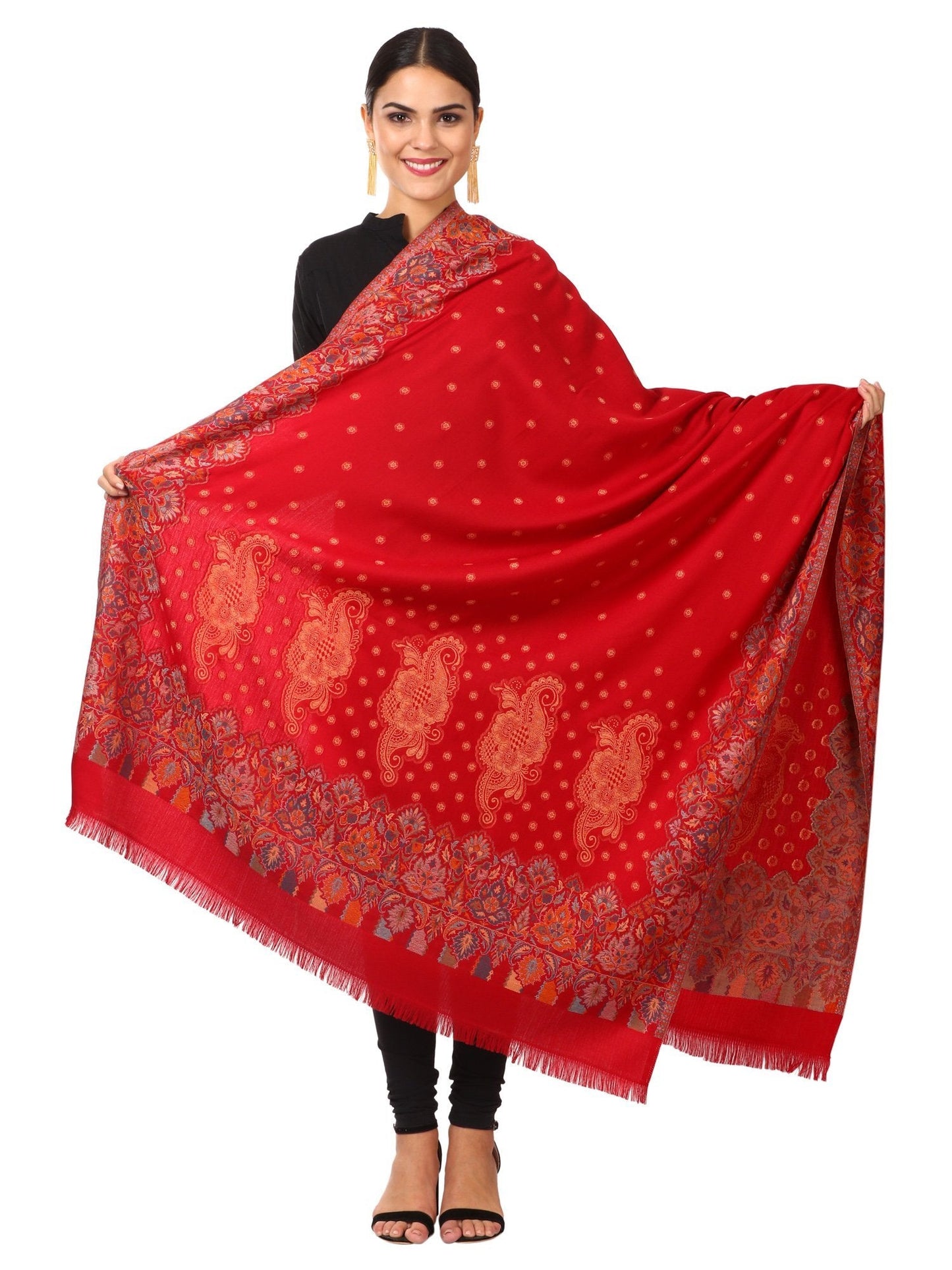 Pashtush Shawl Store Shawl Pashtush womens Jamawar Shawl, Soft Faux Pashmina Red