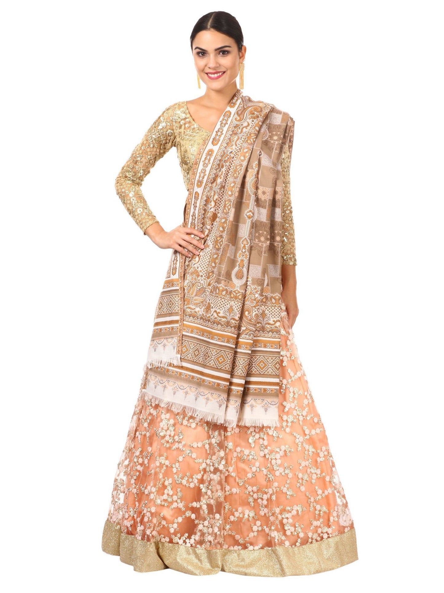 Pashtush Shawl Store Shawl Pashtush Womens Kullu Jamawar Shawl, Faux Pashmina - Beige