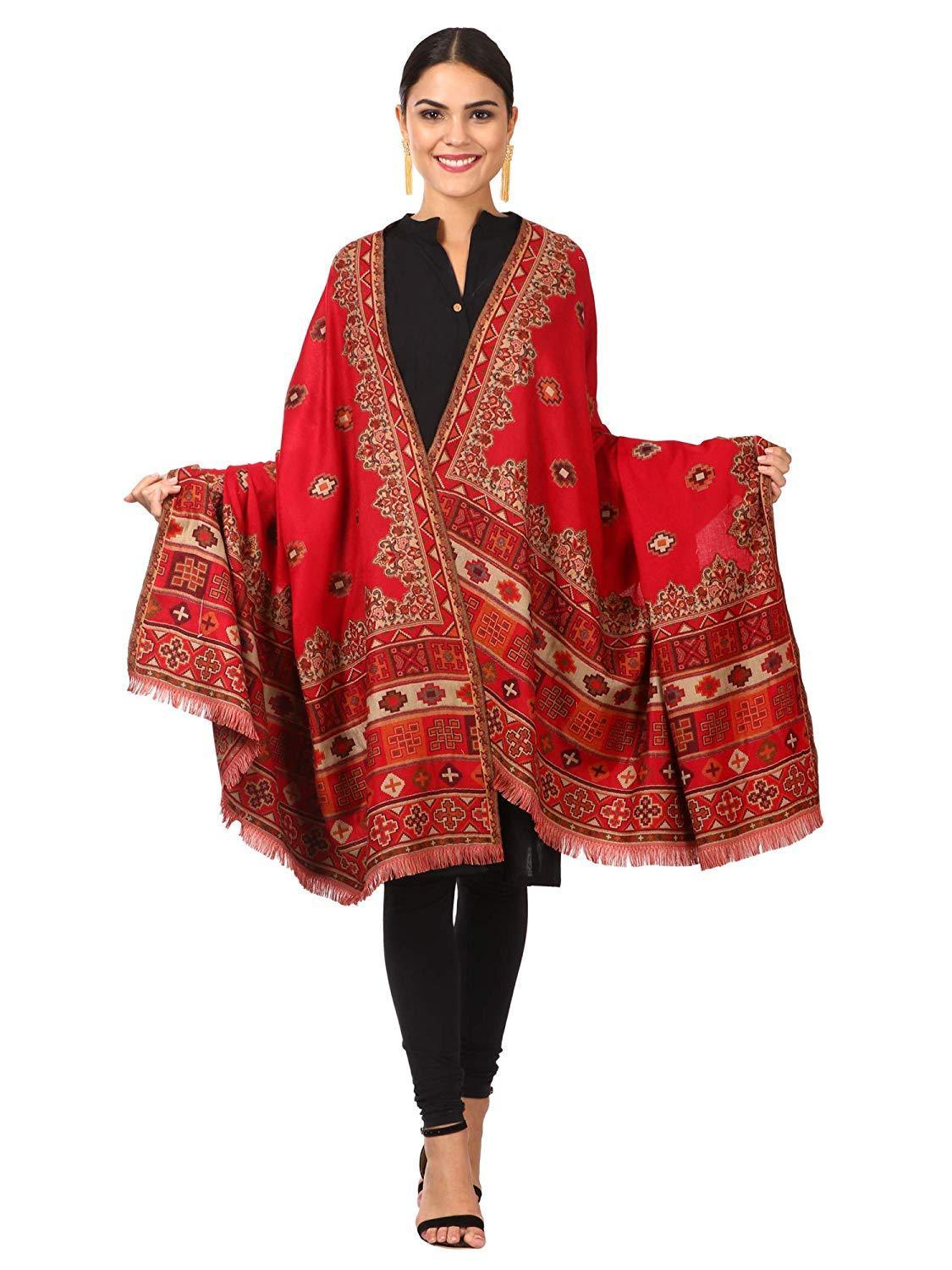 Pashtush Shawl Store Shawl Womens Kullu Jamawar Shawl, Faux Pashmina (maroon)
