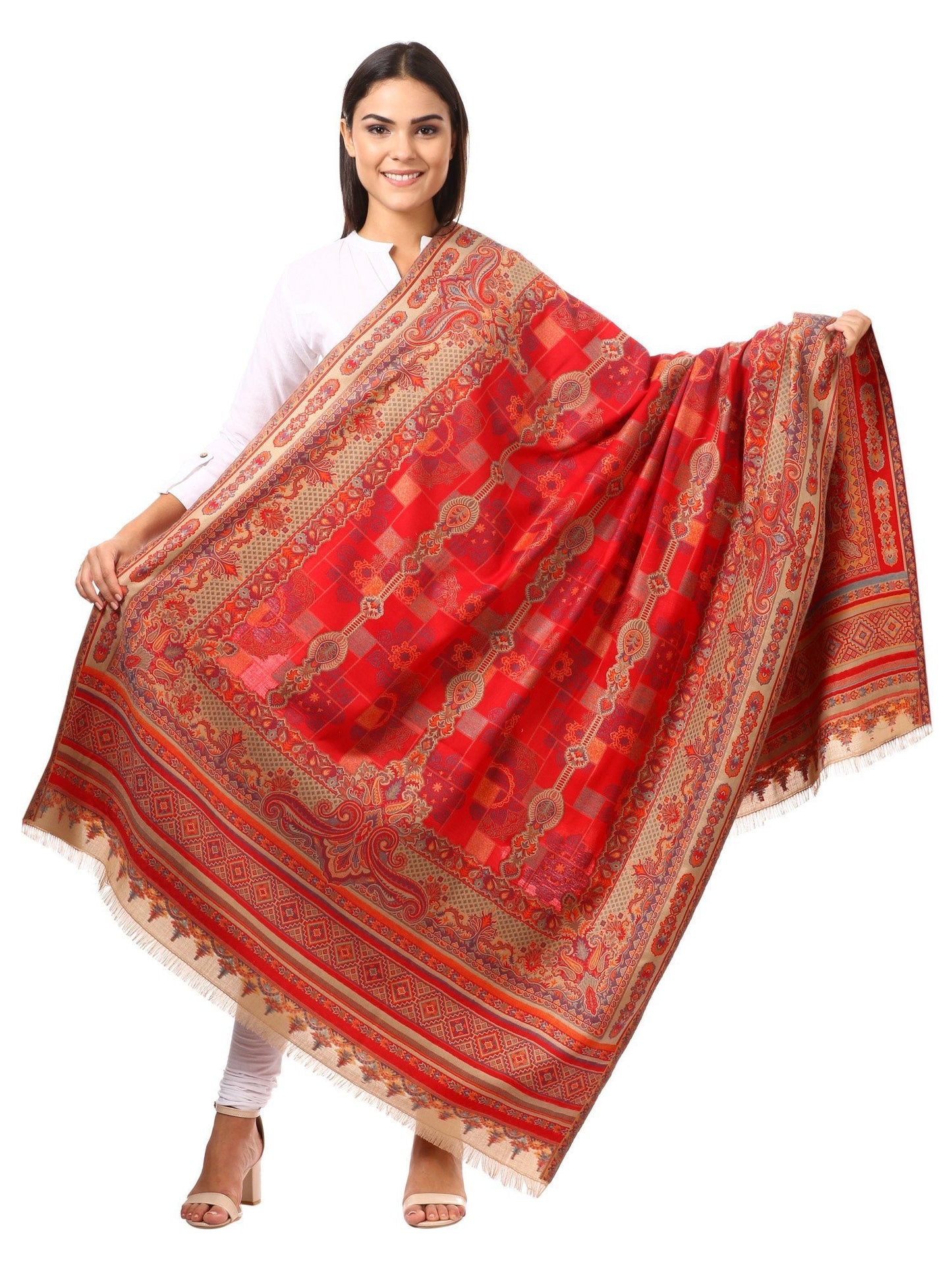 Pashtush Shawl Store Shawl Womens Kullu Jamawar Shawl, Faux Pashmina - Red